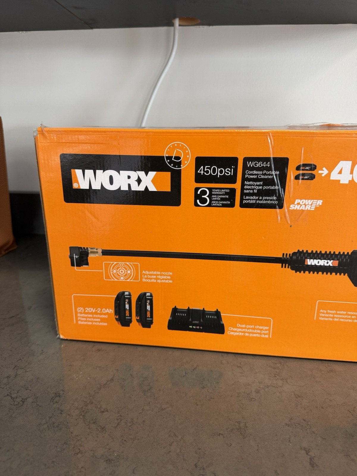 WORX HydroShot WG644 40V Cordless Power Cleaner, Adjustable Nozzle, 450 PSI