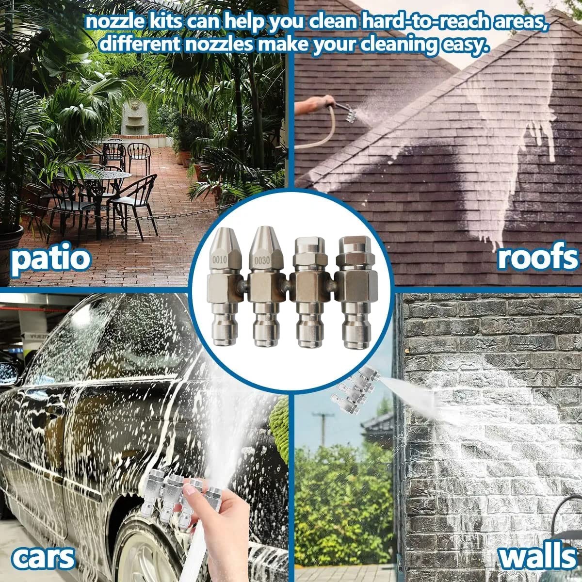 4 GPM Pressure Washer Nozzle J-Rod Tip Soft Wash 4 Way Water Cleaning Kit