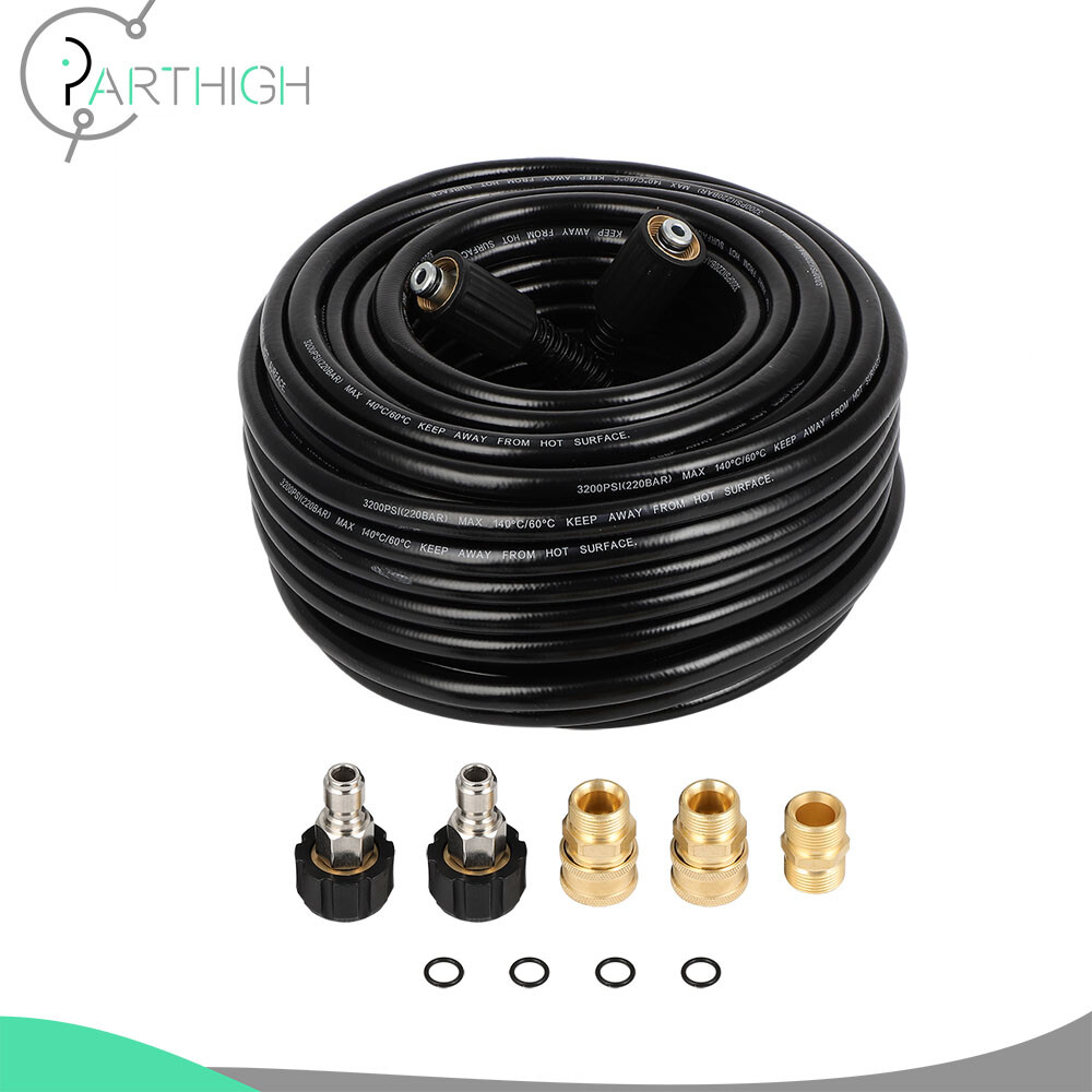 100 FT 3200 PSI Pressure Washer Hose with M22 to 3/8″ Quick Connect Adapter