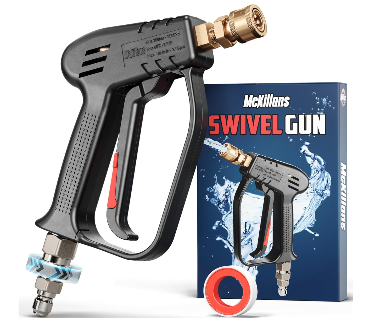 Short Pressure Washer Gun with Swivel High Pressure Water Handle with 3/8″ Male