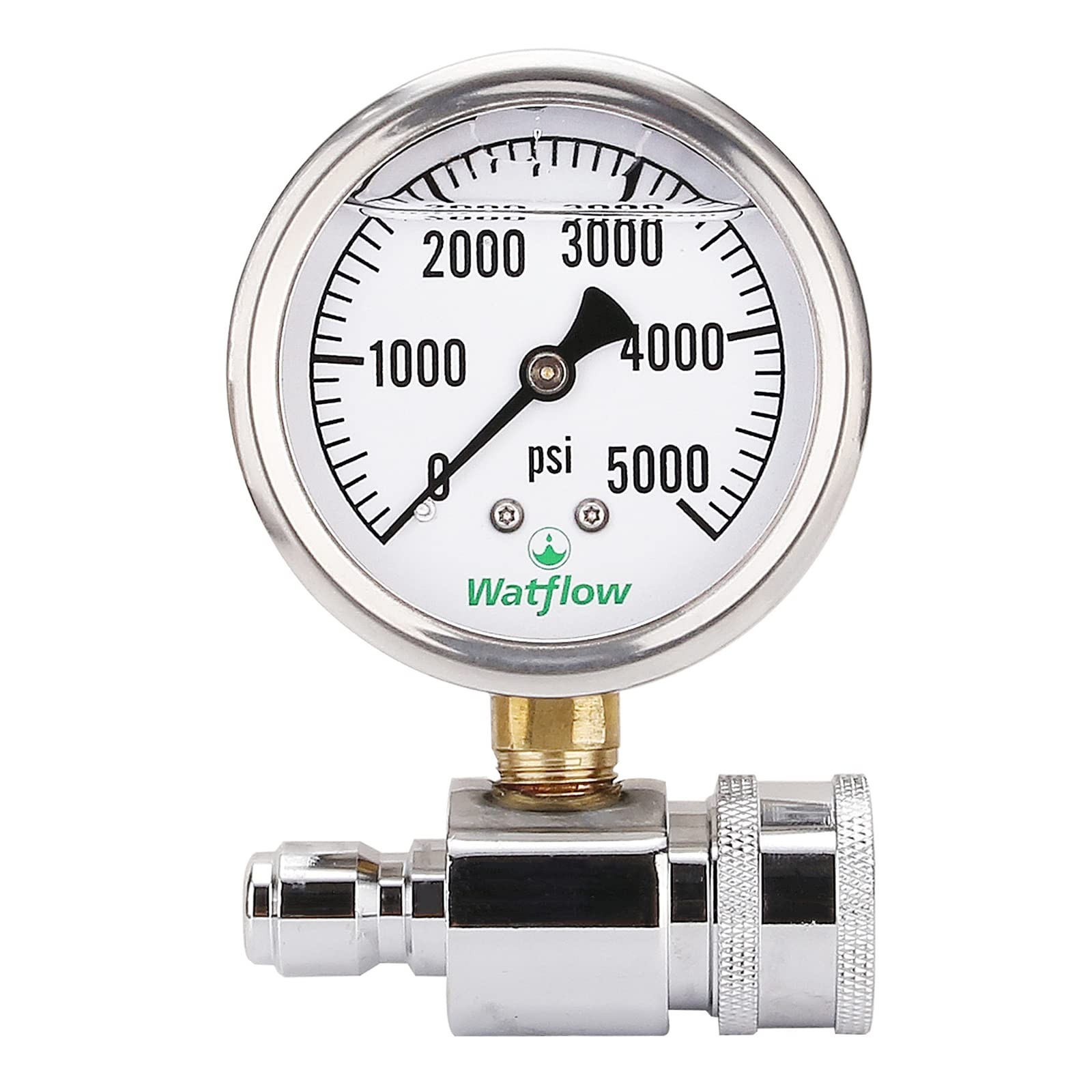 2.5″ Pressure Washer Gauge Kit, 3/8″ Quick Connect, 0-5000 PSI, Liquid Filled