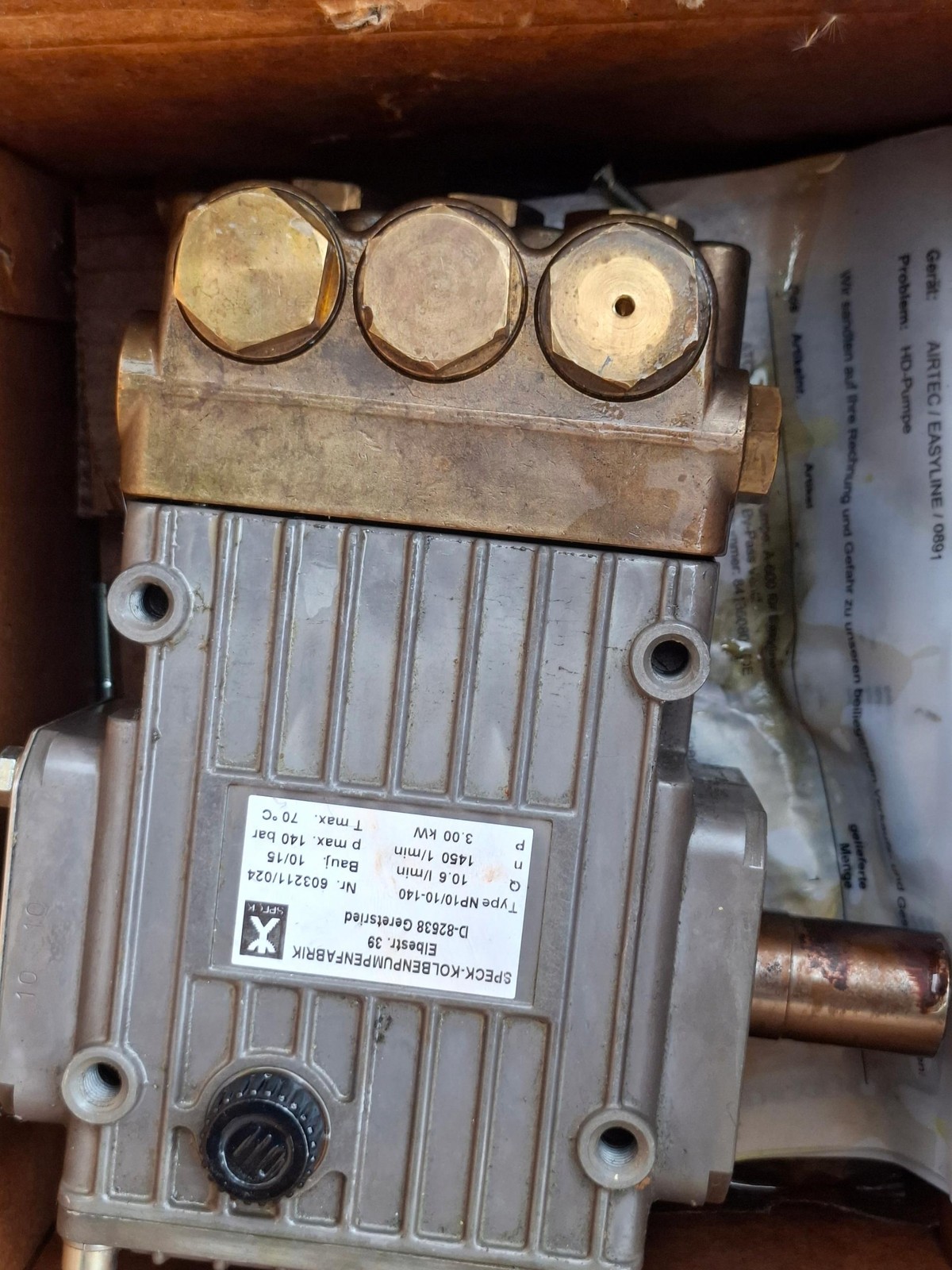 Speck Triplex NP10/10-140 High Pressure Pump 140 Bar / 2030 PSI 10 L/min