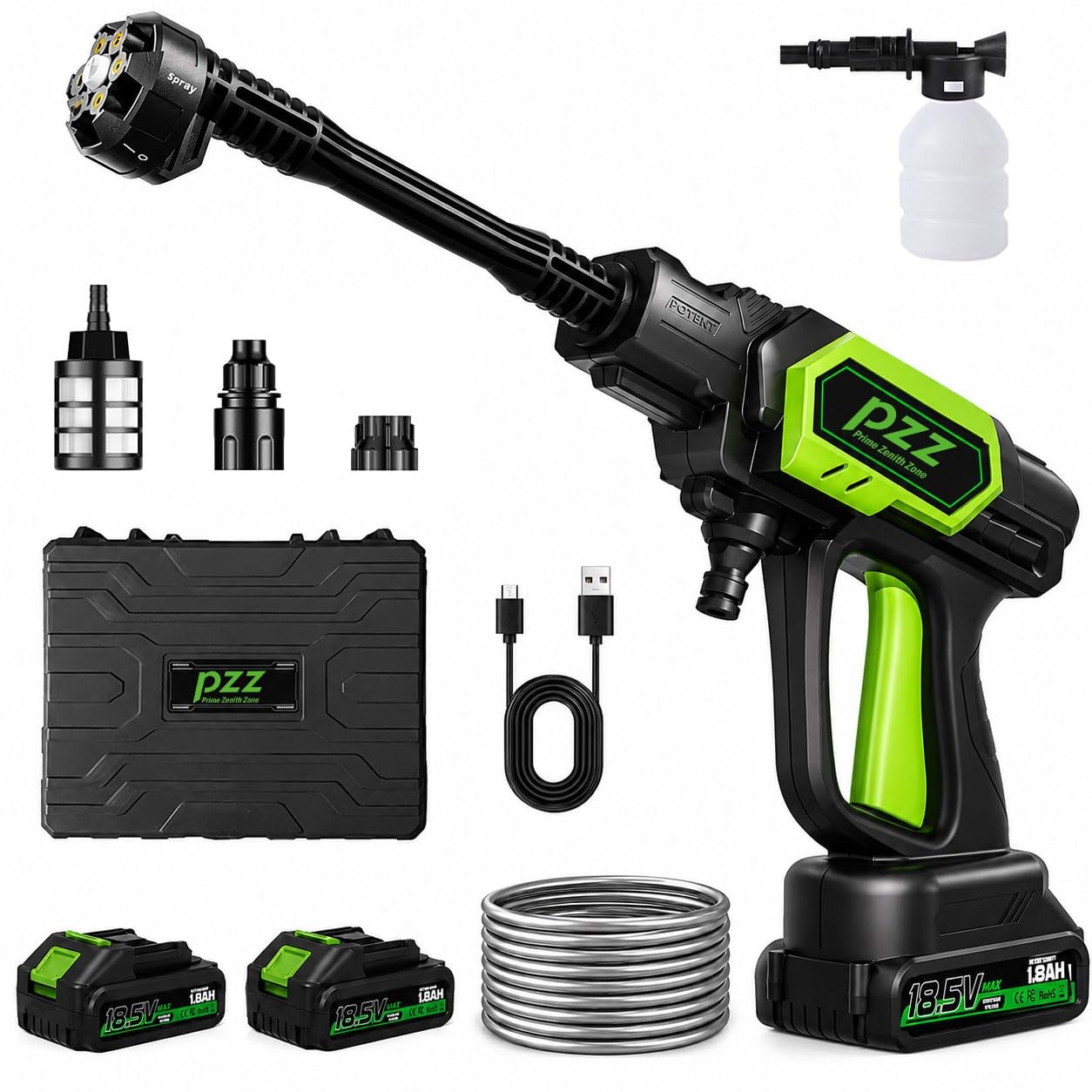 PZZ Cordless Pressure Washer, 1000 PSI Portable Power Cleaner with Dual 18.5V…