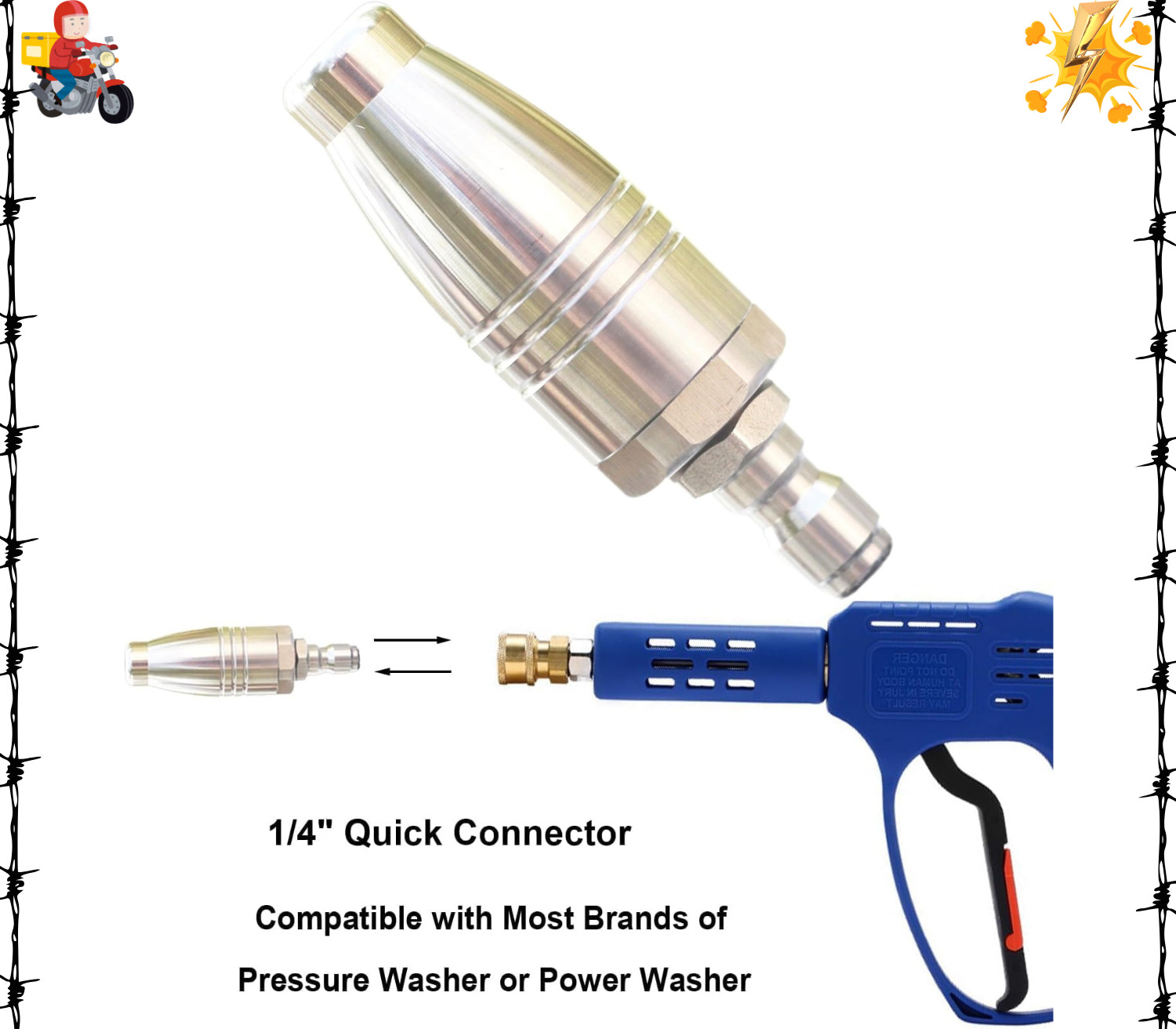 Turbo Nozzle Pressure Washer Tips, SUS 304 Stainless Steel 360°Rotating Turbo No