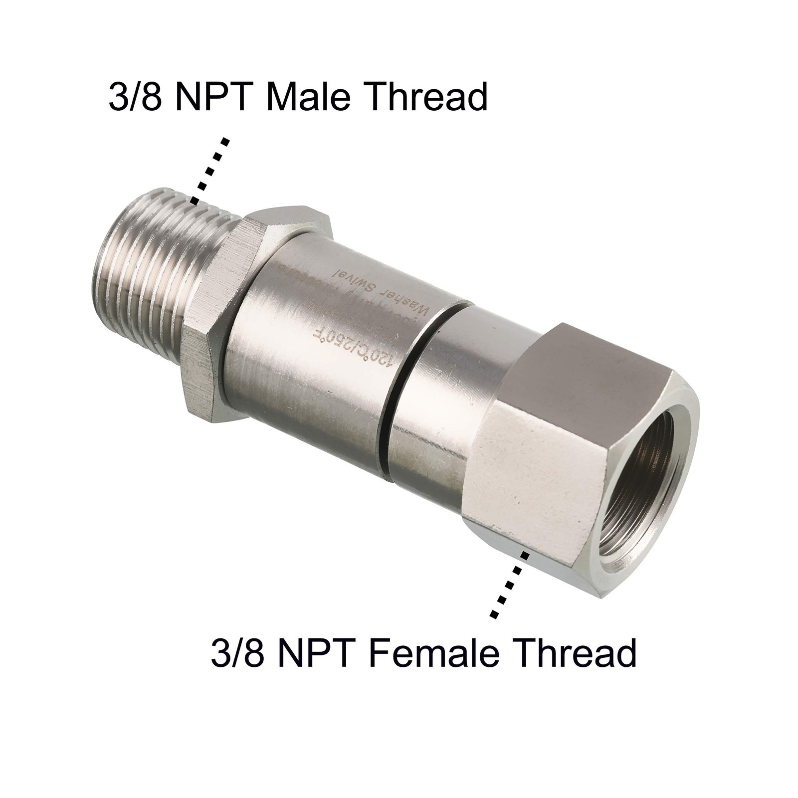 Pressure Washer Swivel 3/8 Inch NPT-M Male Thread 4000 PSI Stainless Steel