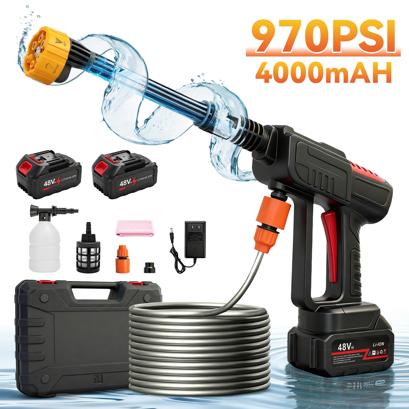 Cordless Pressure Washer Portable Power Washer 6in1 Adjustable Nozzle & 2Battery