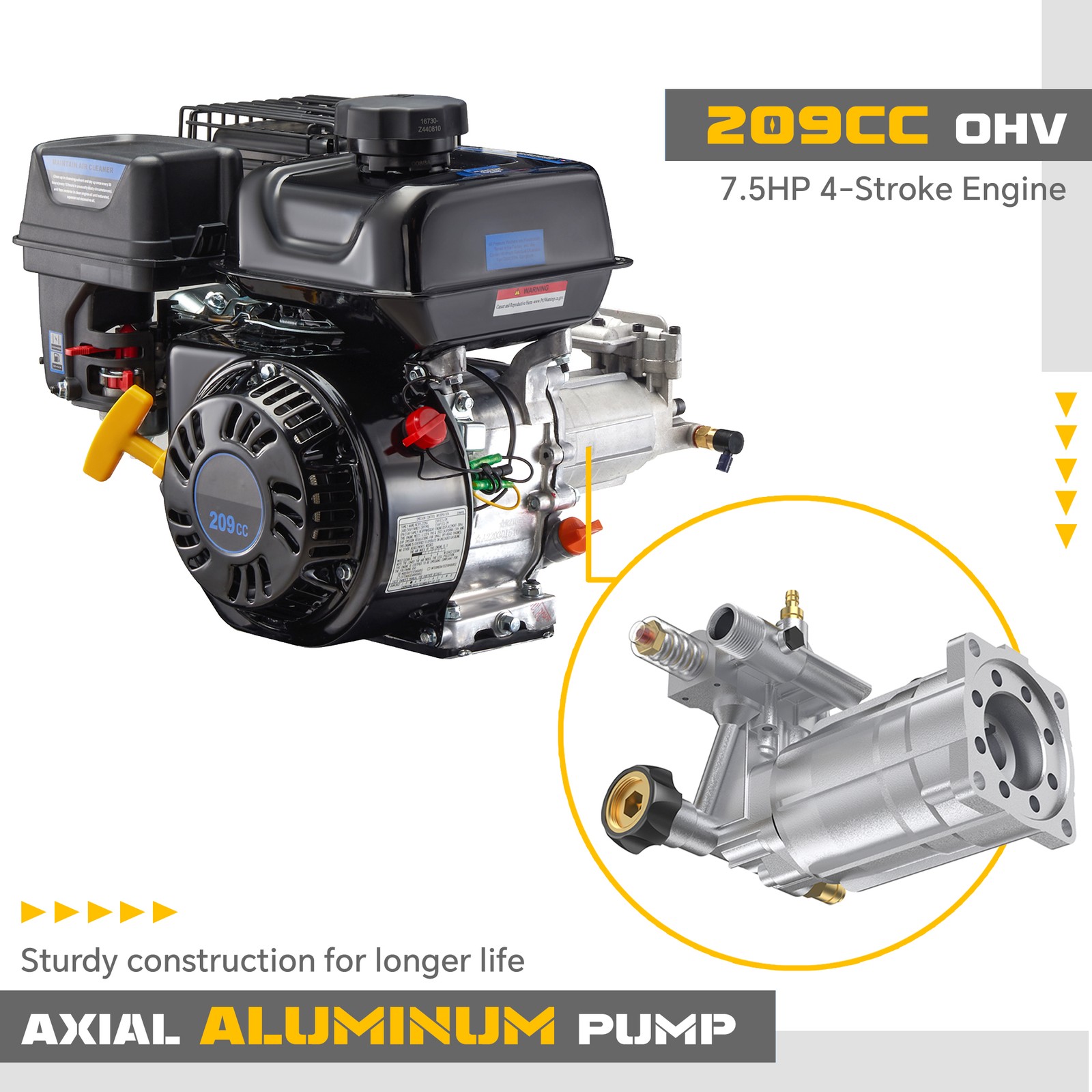 Gas Pressure Washer Gas Powered Washer with 4 Nozzles&Soap Tank 3500 PSI 2.3 GPM