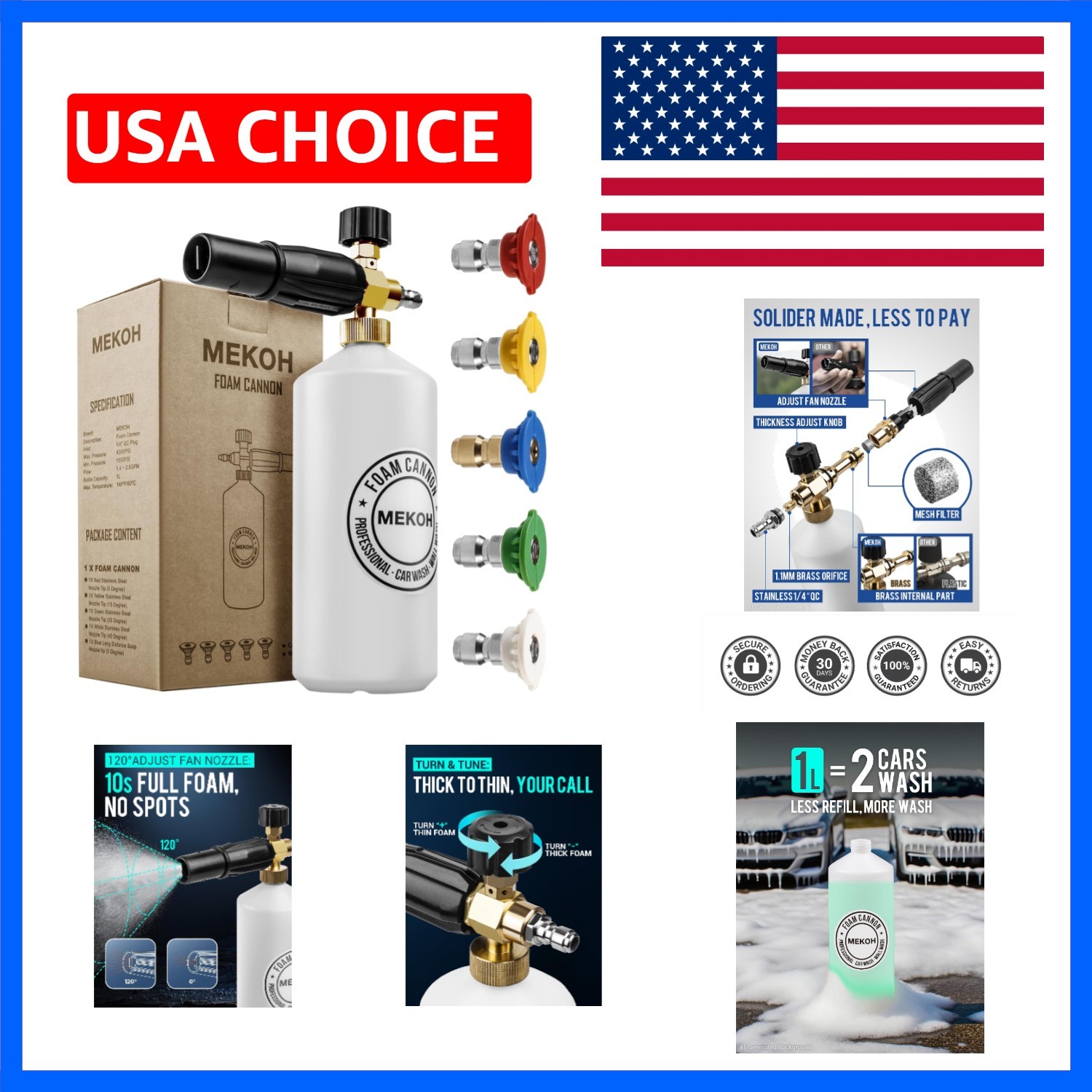 Foam Cannon for Pressure Washer, 4000psi Car Wash Foam Gun, 1 Liter Foam Spra…