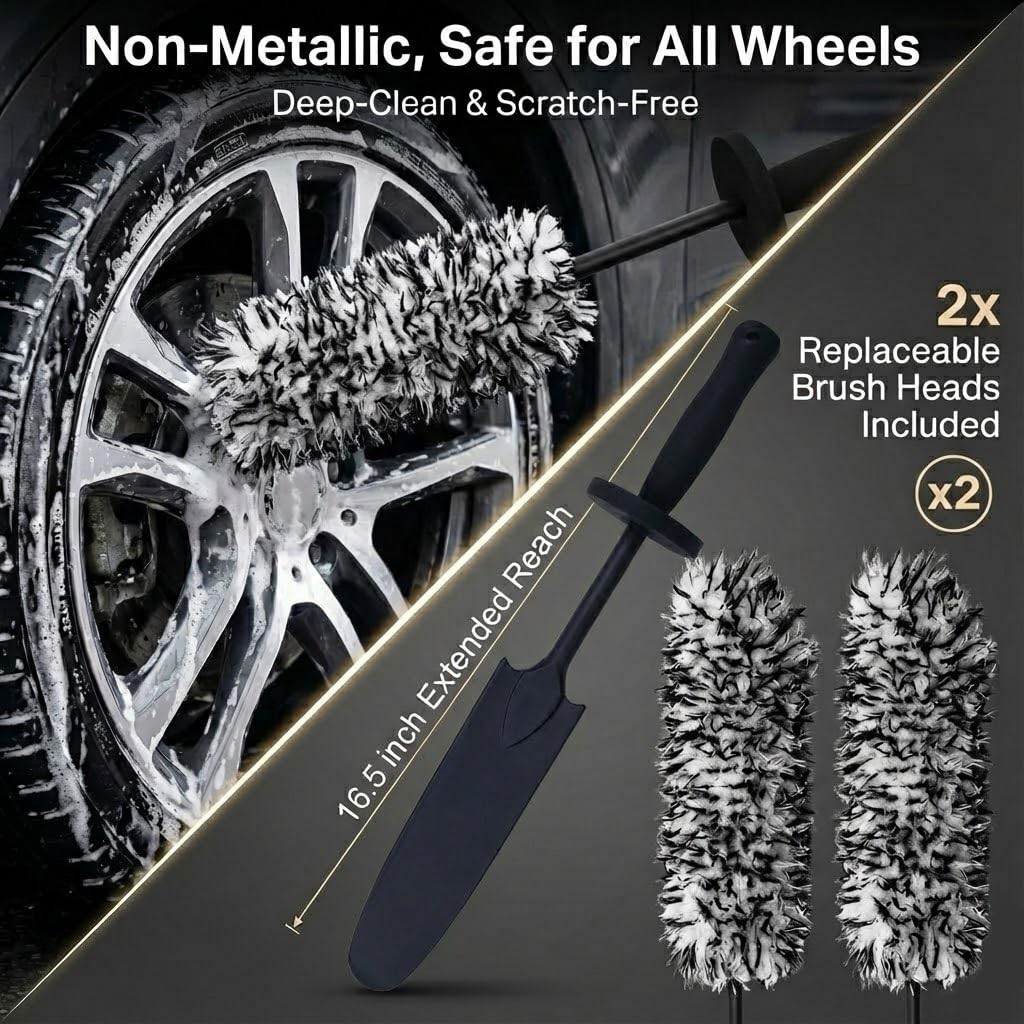 Faqeegi 9PCS Professional Wheel Detailing Kit – Microfiber Flat Rim Brush 9