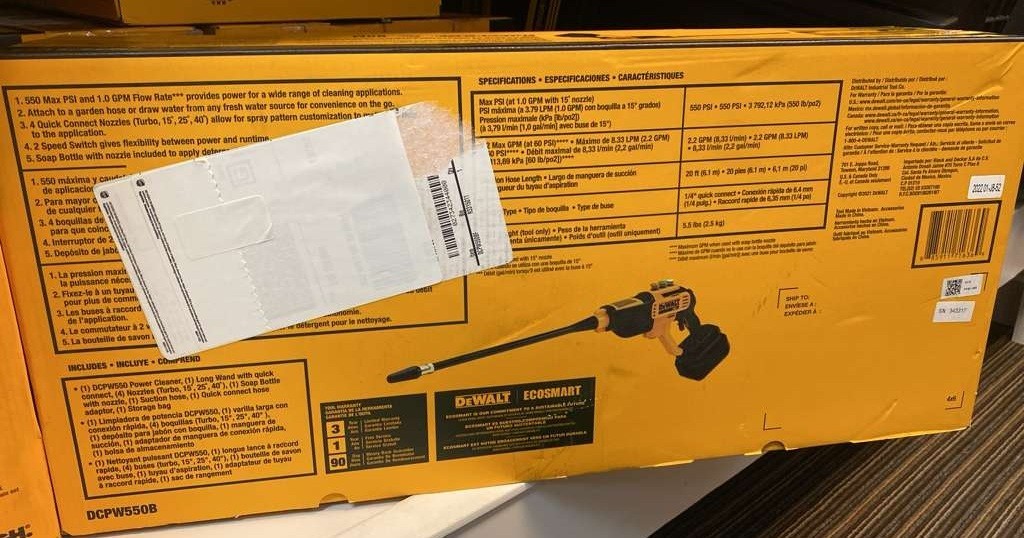 DEWALT 20V MAX 550 PSI Cordless Pressure Washer Tool Only DCPW550B
