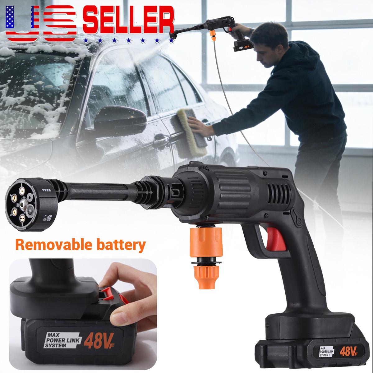 Cordless Pressure Washer 30Bar 6 Spray Modes for Car Home Pool Outdoor Cleaning