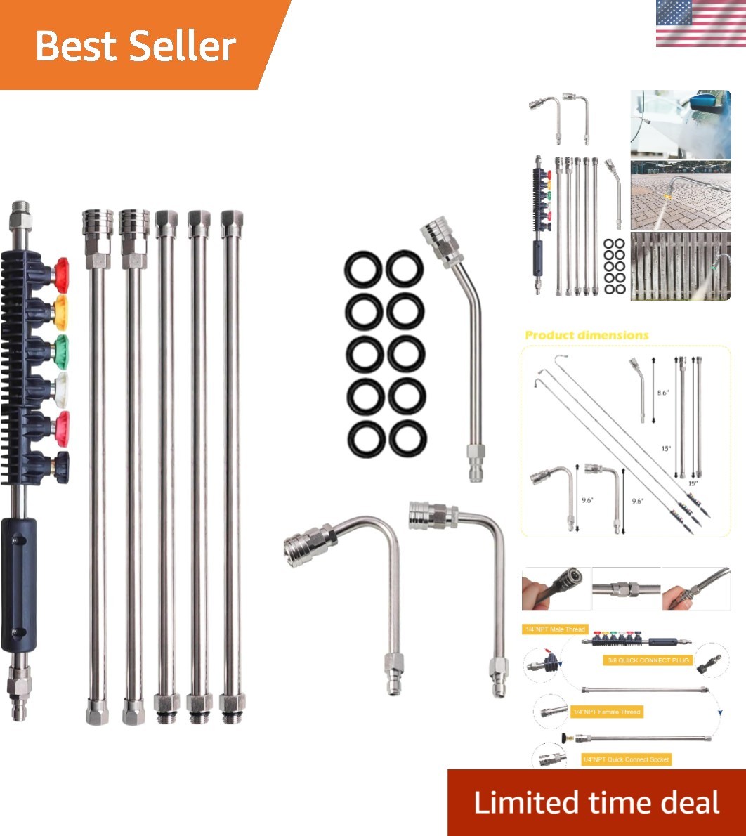 9 Pack Pressure Washer Extension Wand, Stainless Steel Power Washer Lance wit…