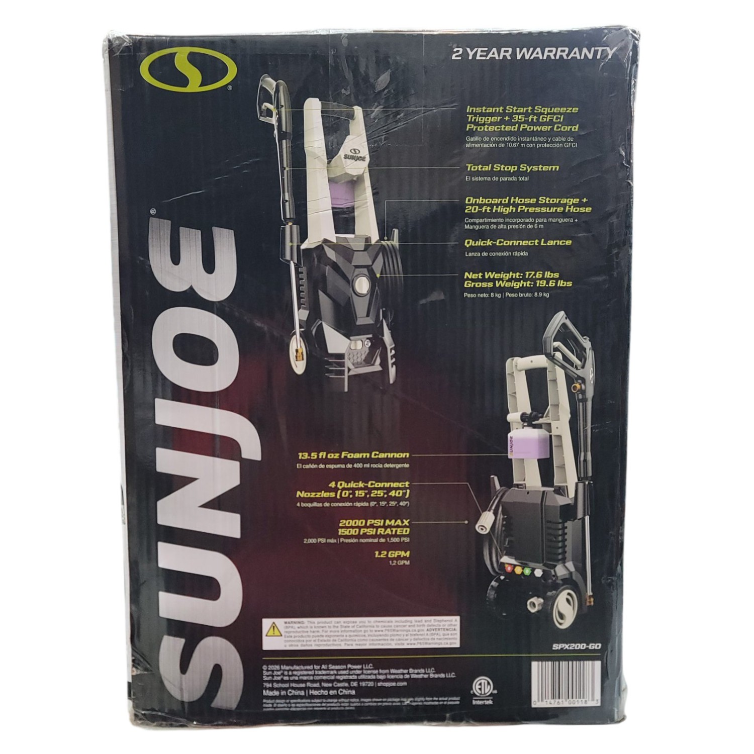 SPX200-GO Sun Joe 2000 PSI Max All-Purpose Electric Pressure Washer | 13-Amp