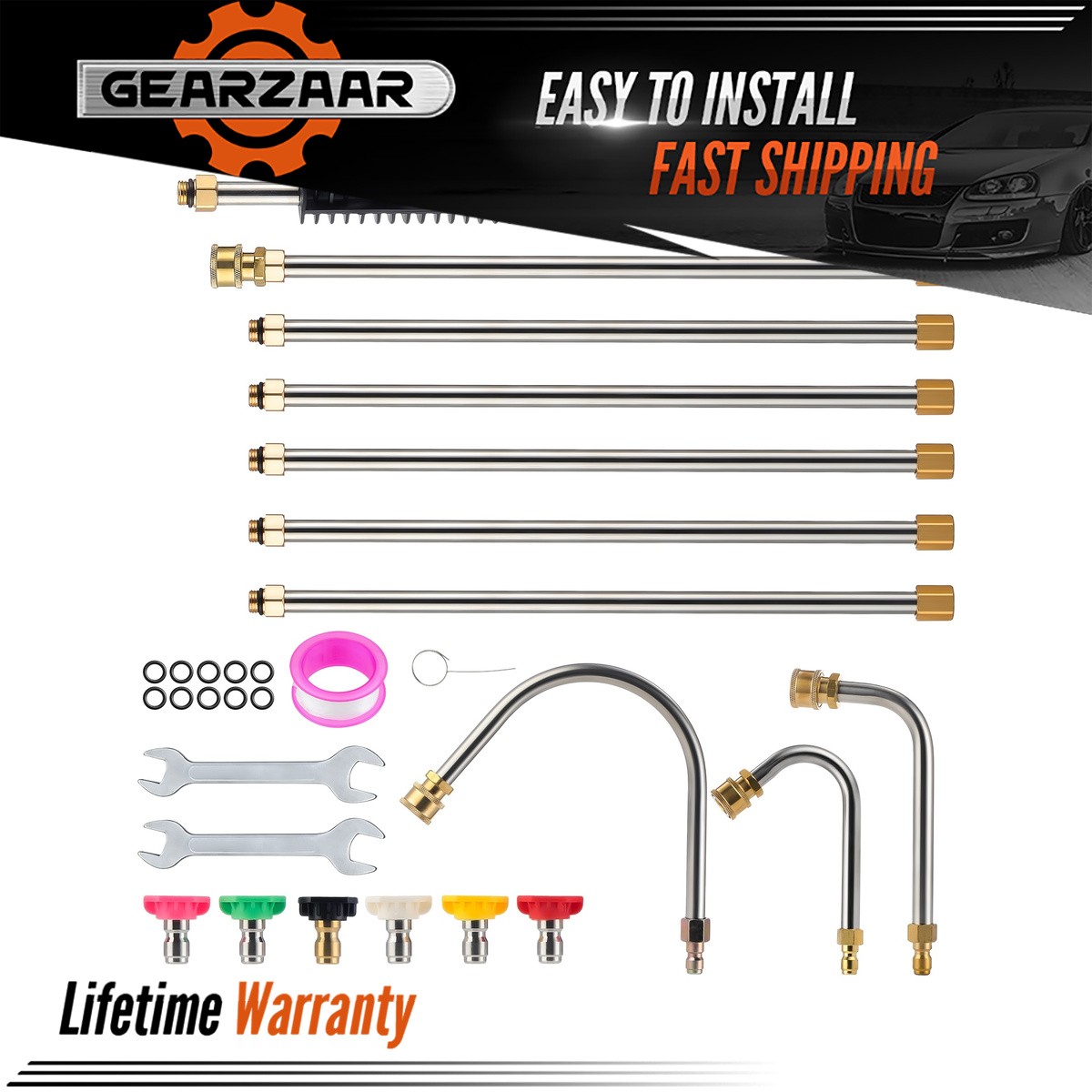 Gutter Cleaning Tool Pressure Washer Extension Wand 4000 PSI Curved Rod Kit