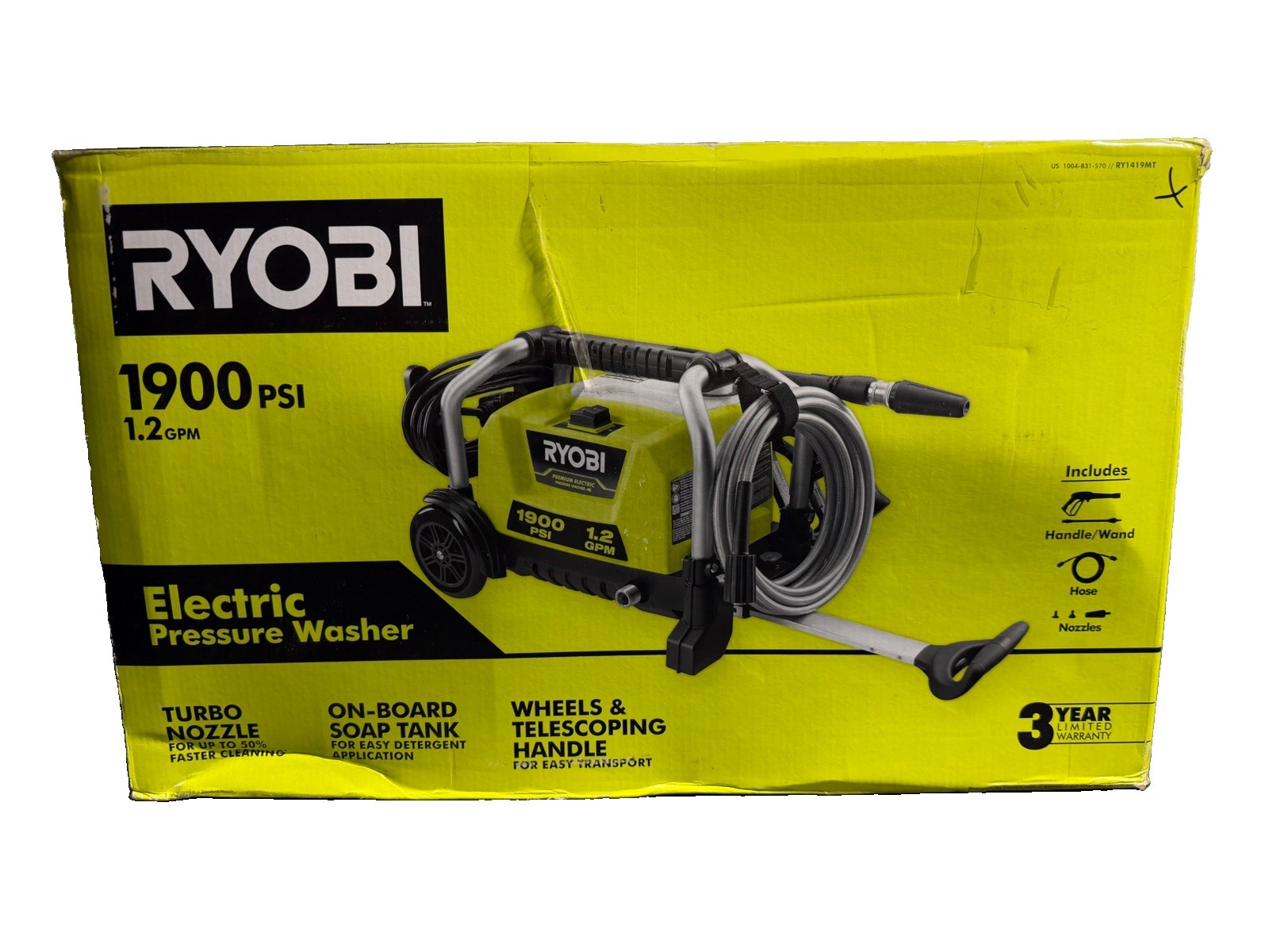 RYOBI 1900 PSI 1.2 GPM Electric Pressure Washer RY1419MT Used Tested