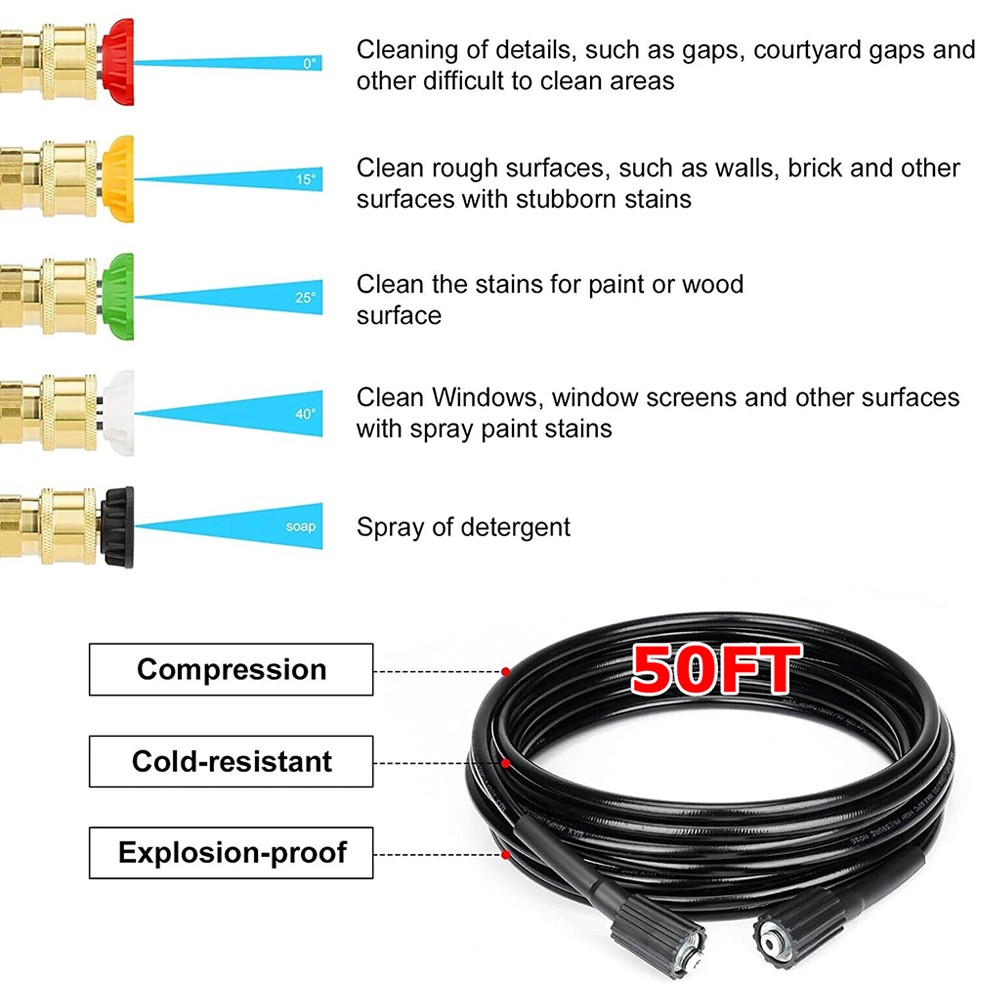 High Pressure 4000PSI Car Power Washer Gun Spray Wand Lance Nozzle and Hose Kit