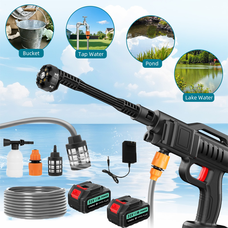 Car Cordless Pressure Washer Gun 2 Batteries 6 In 1 Nozzle Suitable For Familie