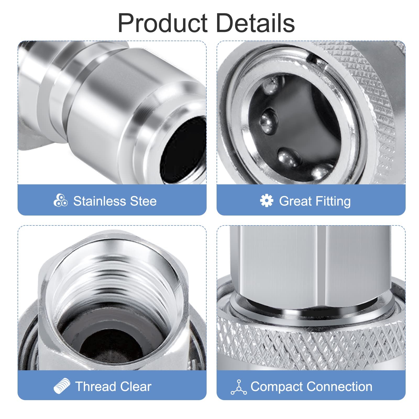 4 PCS Sets NPT 3/8 Inch Stainless Steel Quick Connector Kit Adapter Fitting