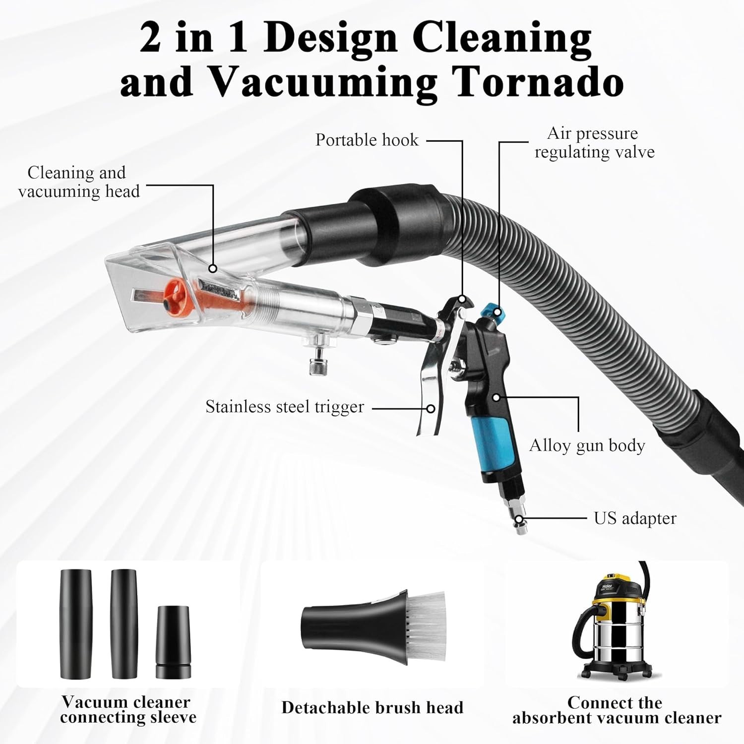2-in-1 Car Interior Detailing Air Blow & Vacuum Gun Adjustable Airflow NozzlePro