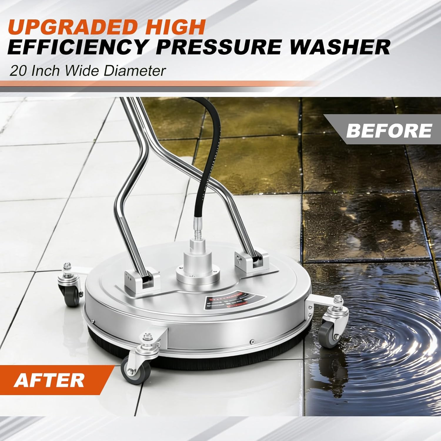 20″ Stainless Steel Pressure Washer Surface Cleaner, 4500PSI for Driveways & Pat