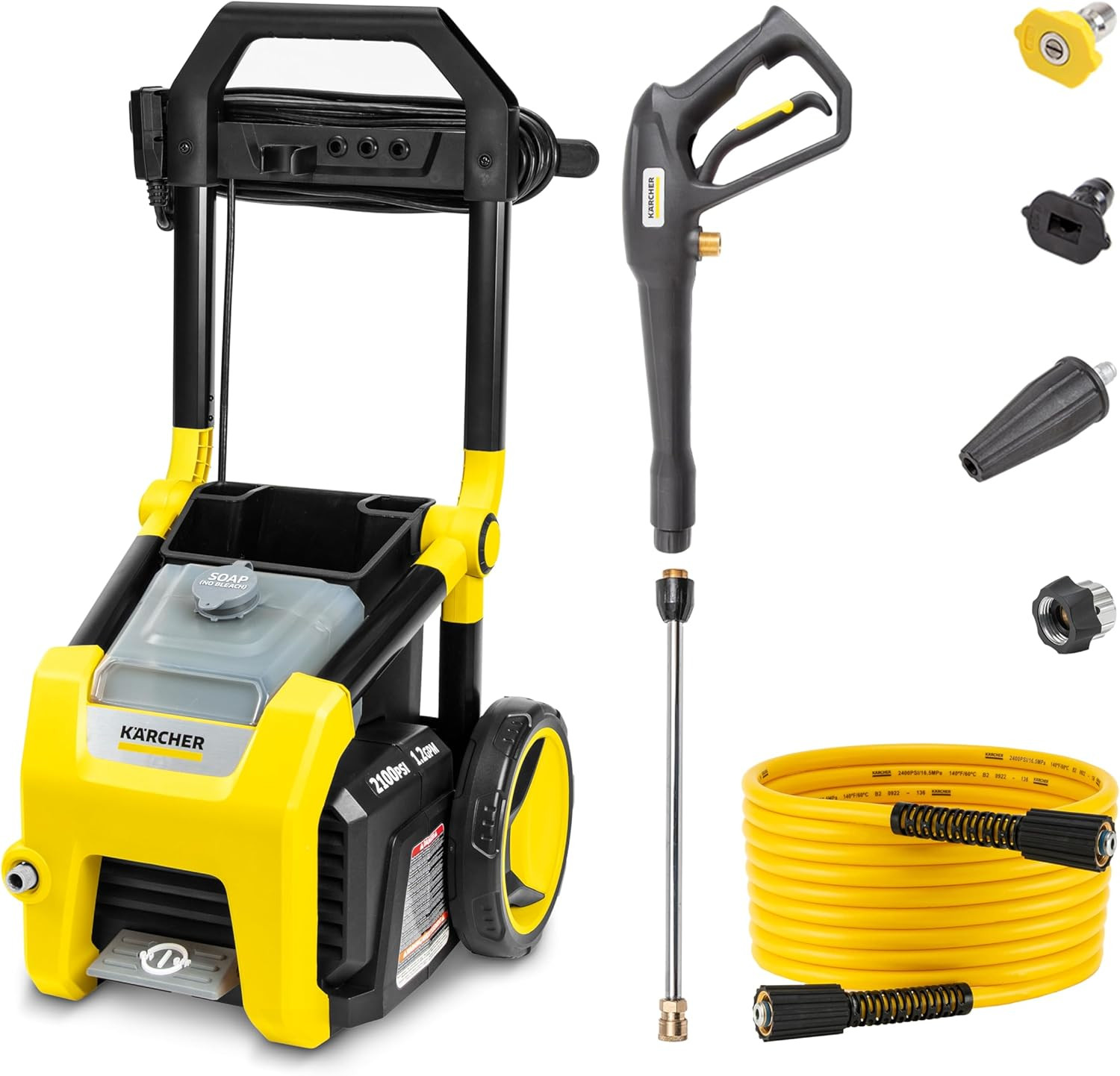 Kärcher K2100PS Pressure Washer – 3 Nozzles, Detergent Tank, 1.2 GPM