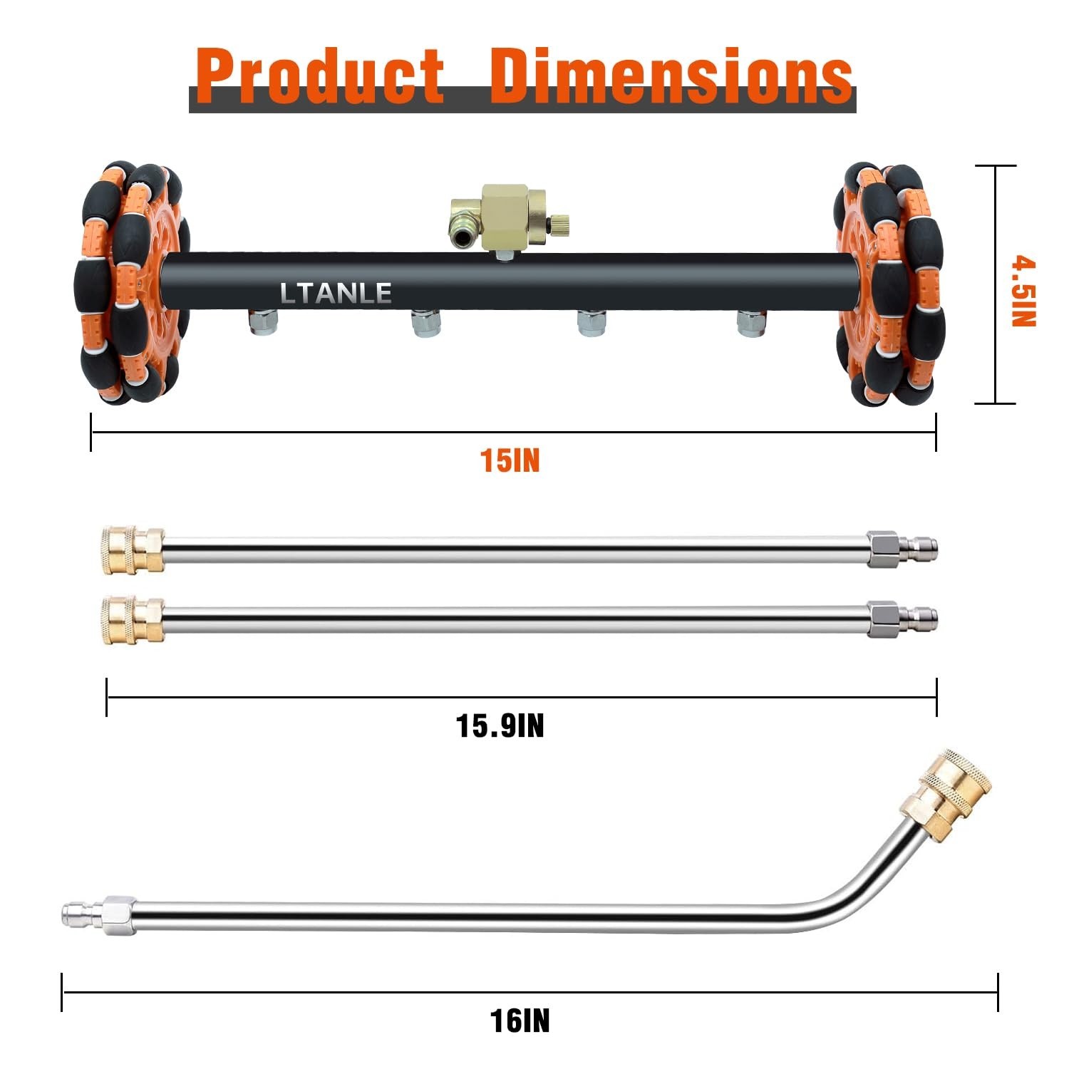 2-in-1 Horizontal Pressure Washer Undercarriage Cleaner, 15″ Water Broom & Surfa