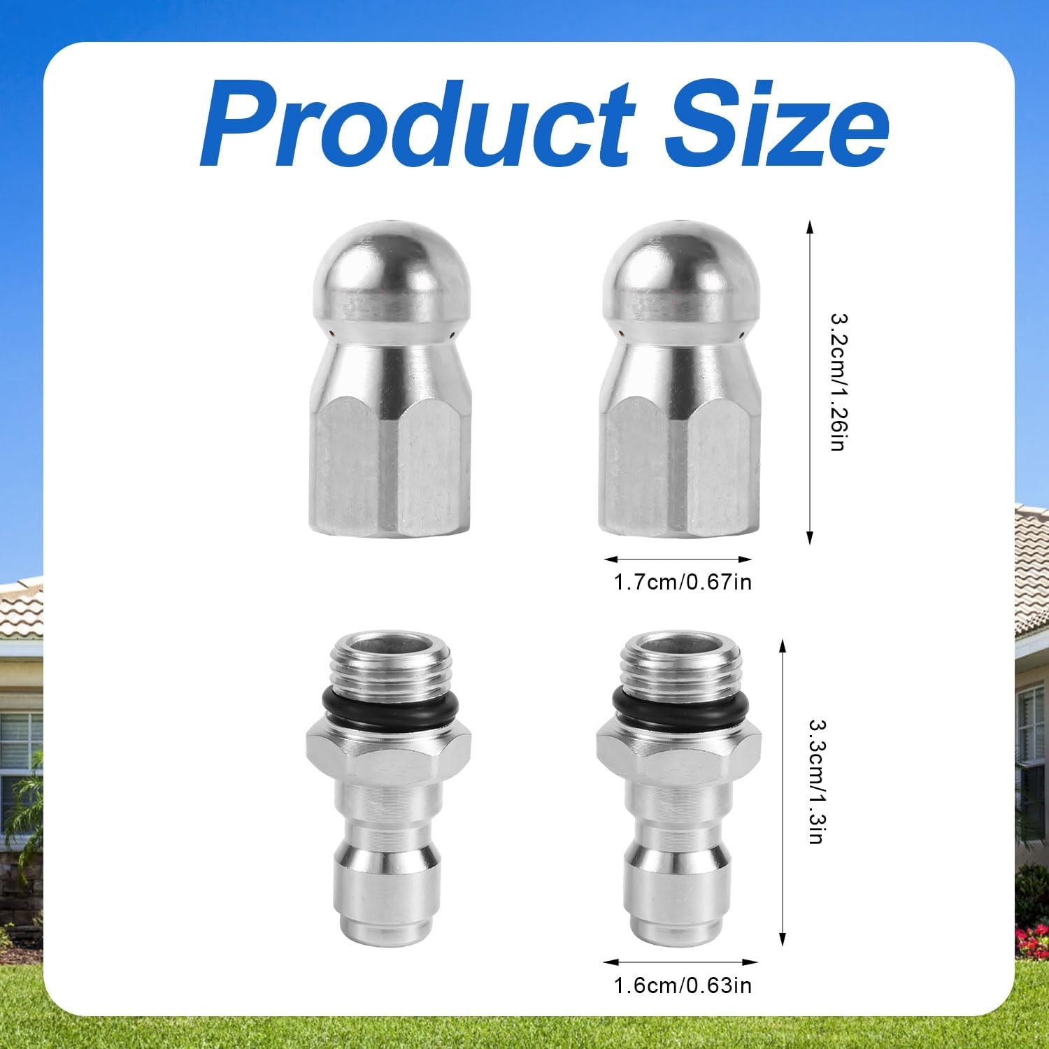 4pcs Sewer Jetter Nozzle & 1/4″ NPT Quick Connector Stainless Steel 5000 PSI