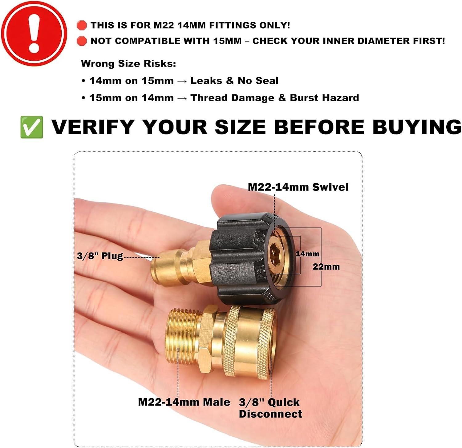 Pressure Washer Quick Connect Fittings, Quick Connect Kit M22 14mm to 3/8 Inc…