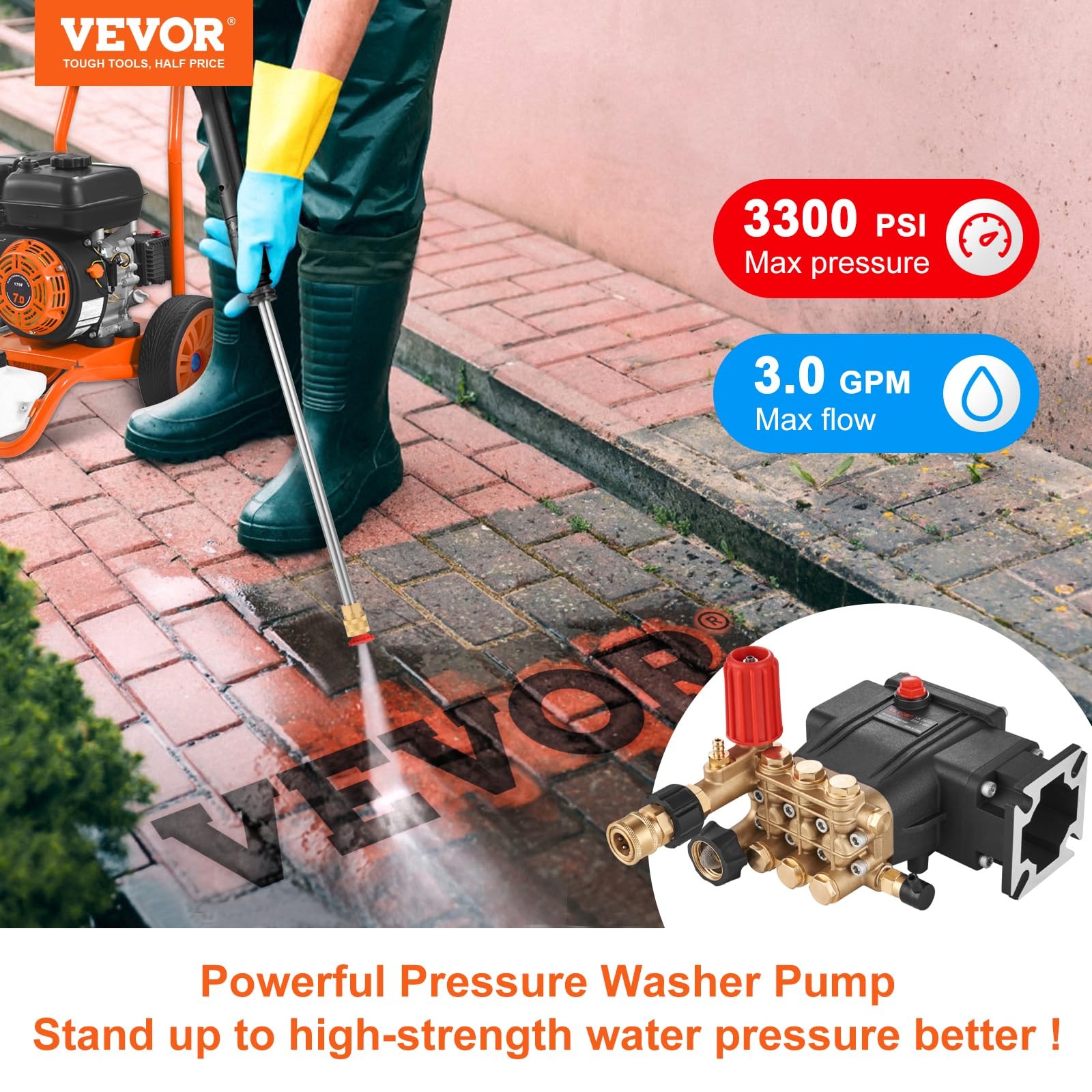 Triplex Pressure Washer Pump 3 300 PSI 3 0 GPM 3 4 Inch Shaft Replacement Power