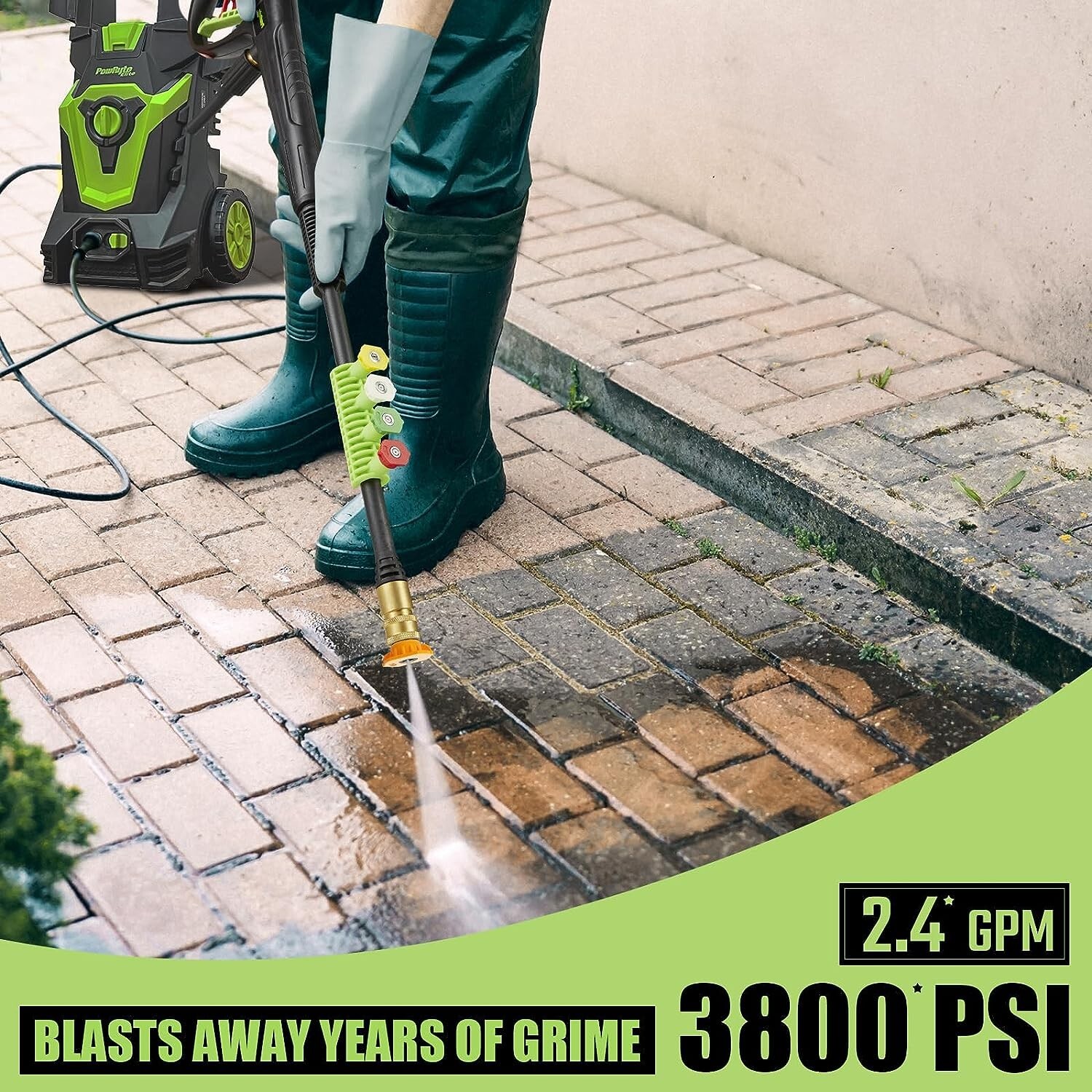 PowRyte Electric Pressure Washer, Foam Cannon, 2 Different Pressure Tips,3800PSI