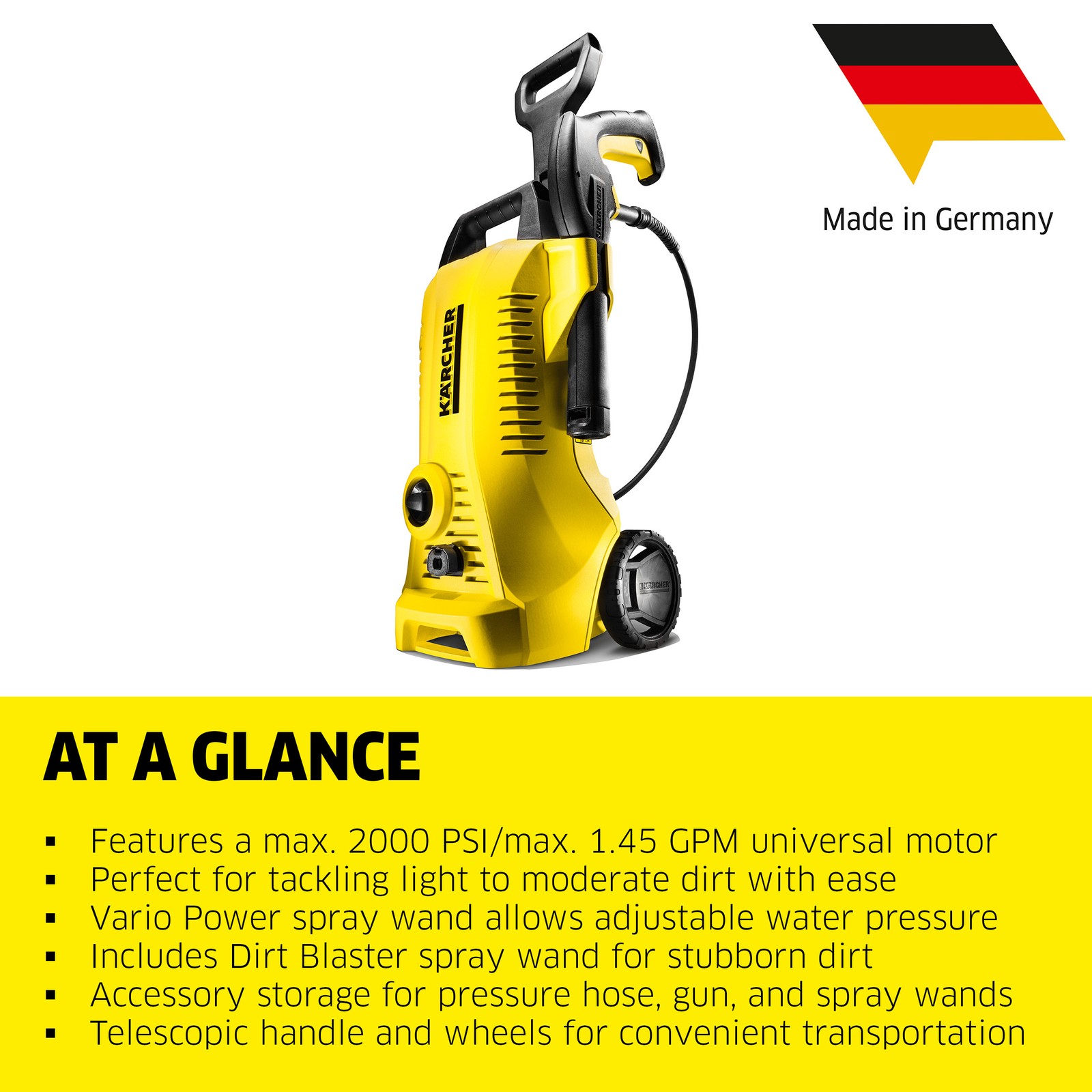 Karcher K 2 Power Control 2000 Max PSI Pressure Washer with 2 Spray Wands 1.45 G