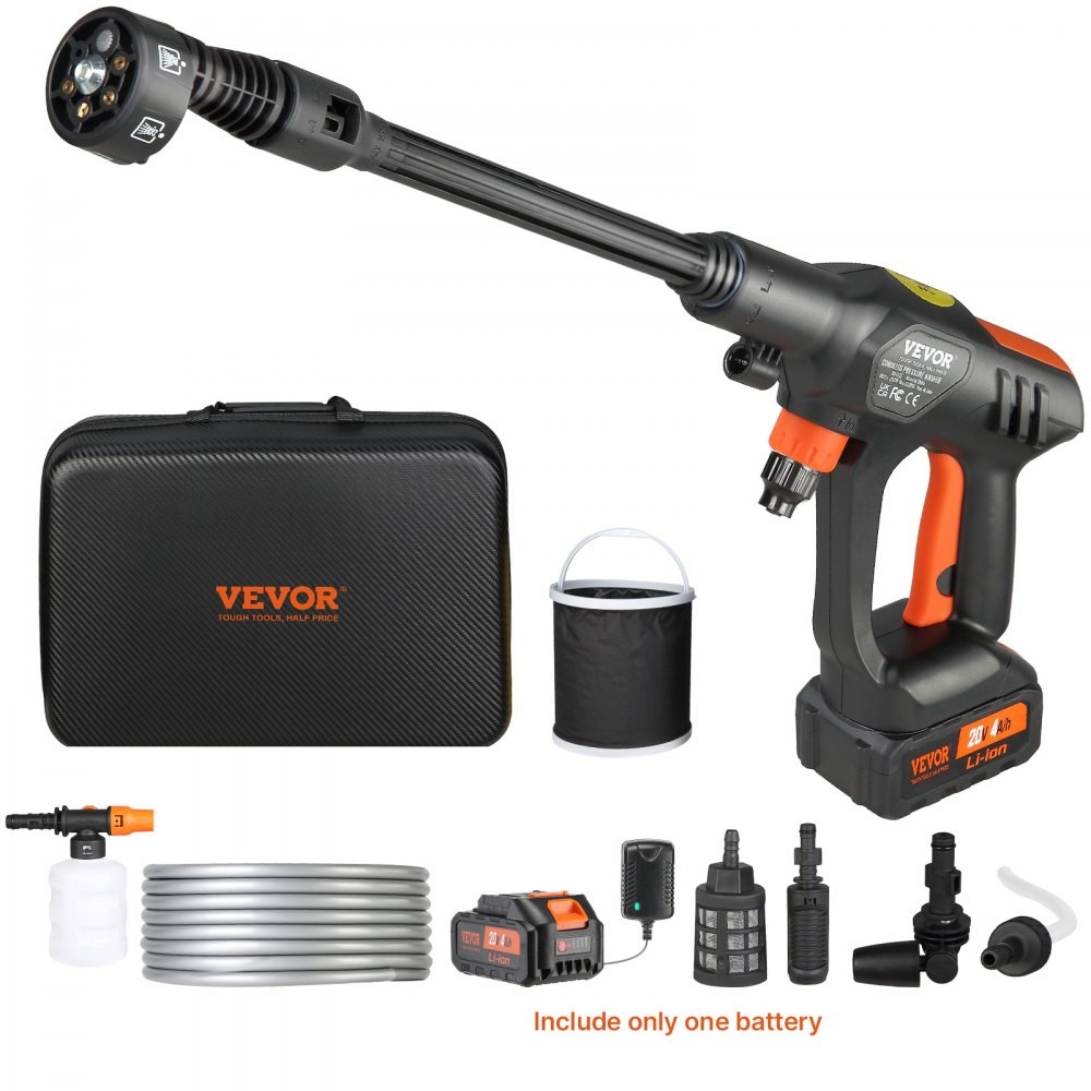 VEVOR CORDLESS PRESSURE WASHER, 652-PSI 1.1 GPM PORTABLE – BLACK/ORANGE