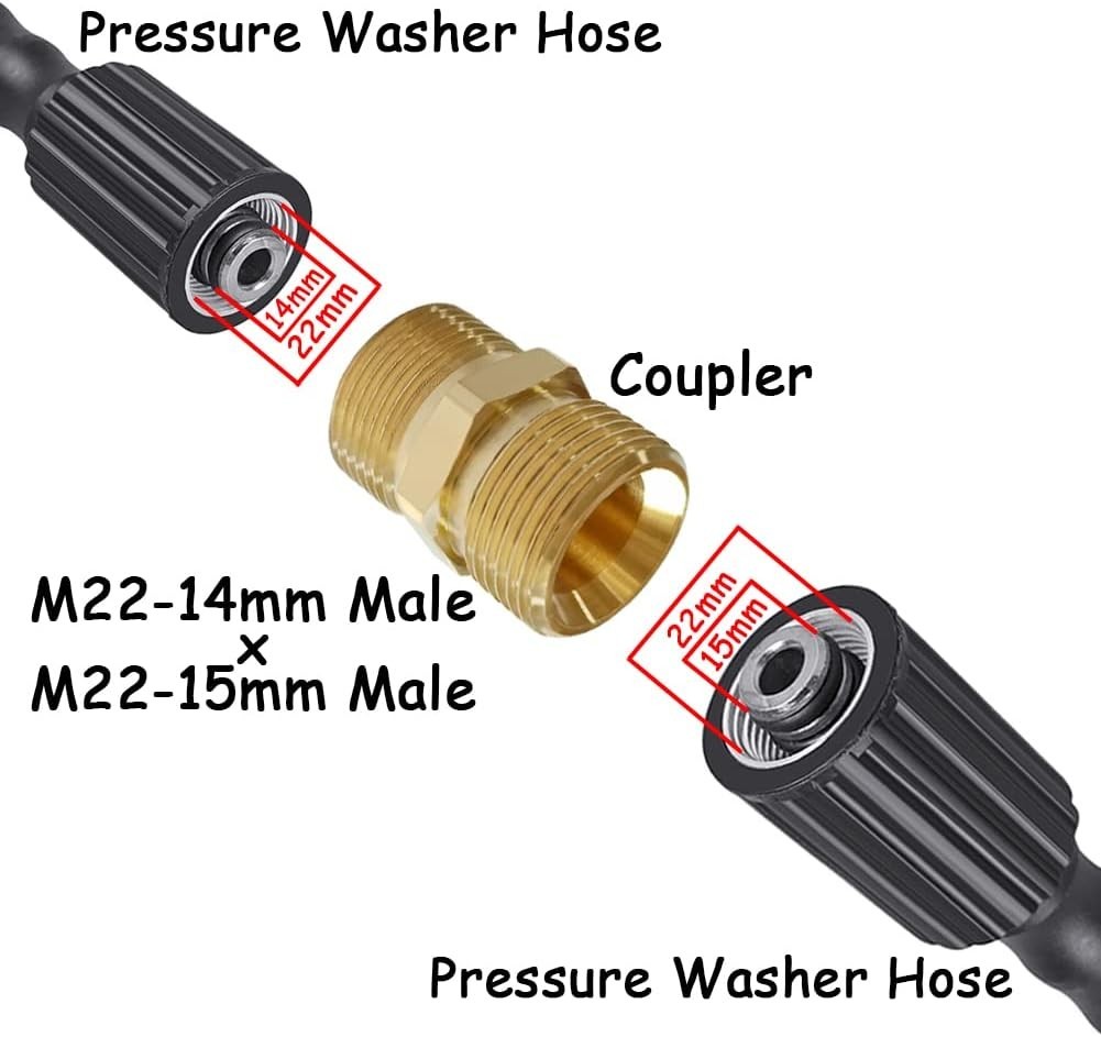 2PCS Brass Pressure Washer Coupler M22-14mm Male x M22-15mm Male Thread 4500P…