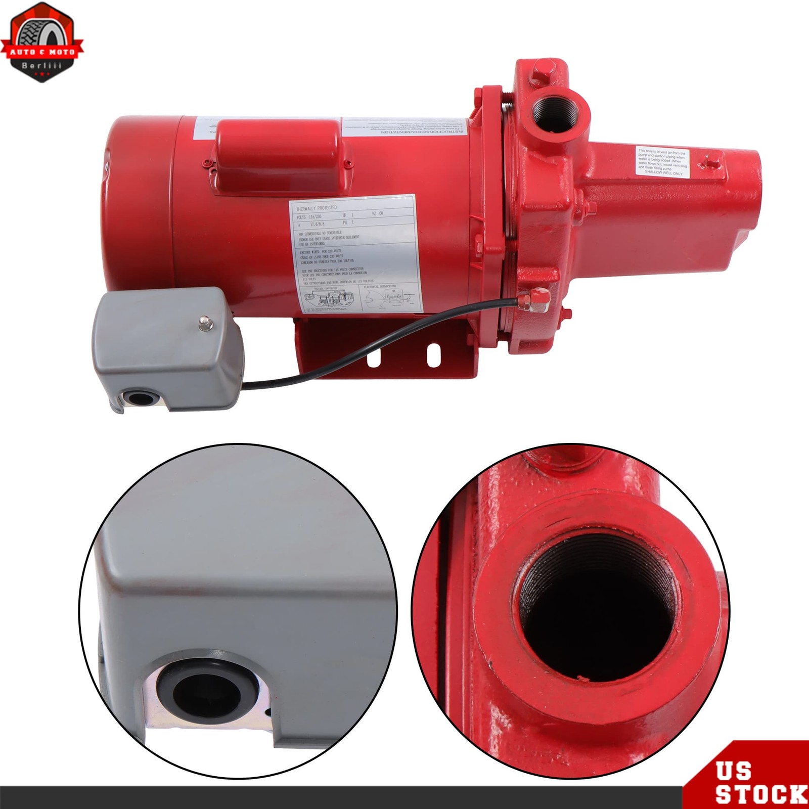 1 HP Dual Voltage 115/230 Volt 23 GPM Cast Iron Shallow Well Jet Pump Red 602208