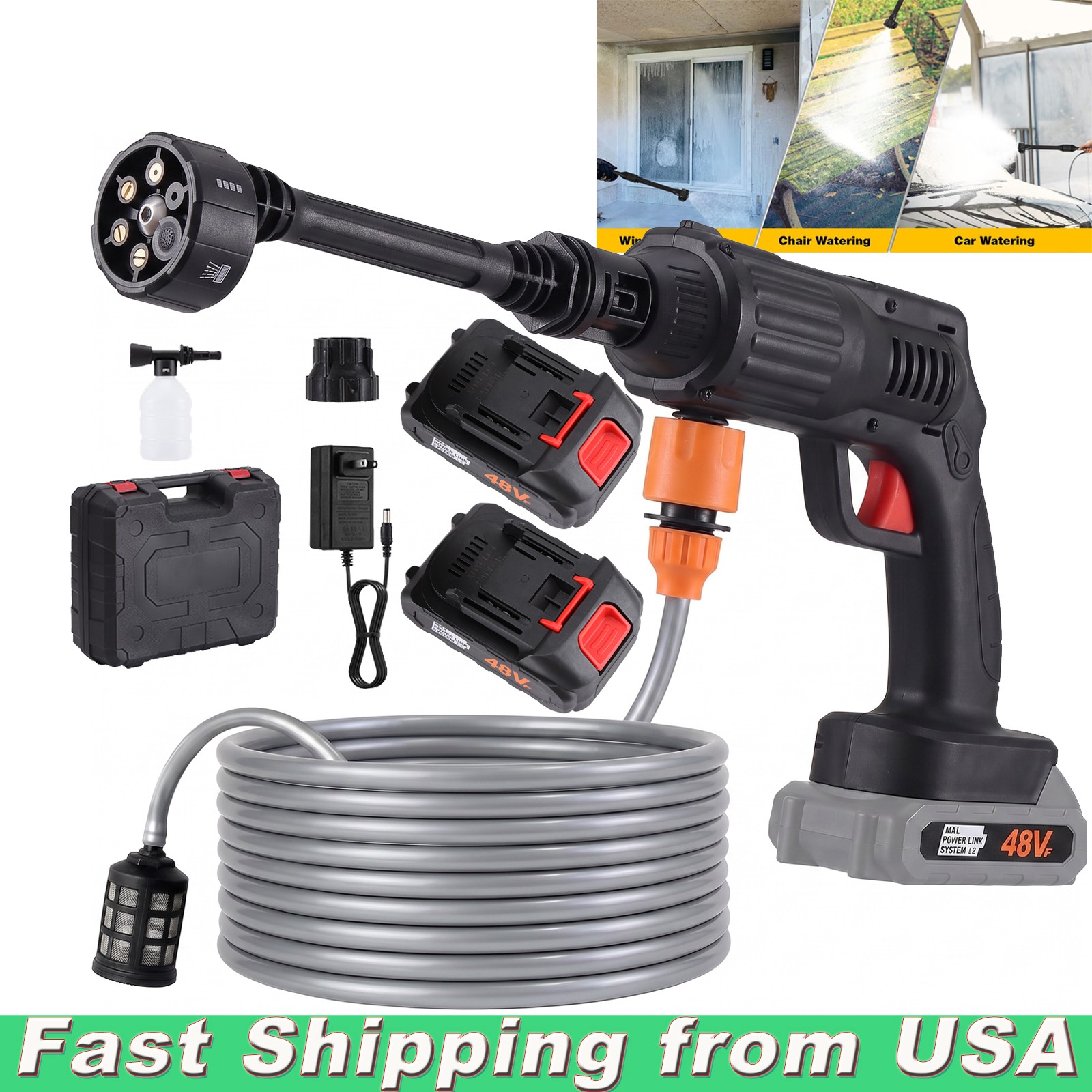 Portable Cordless Electric High Pressure Water Spray Gun Car Washer Cleaner Tool
