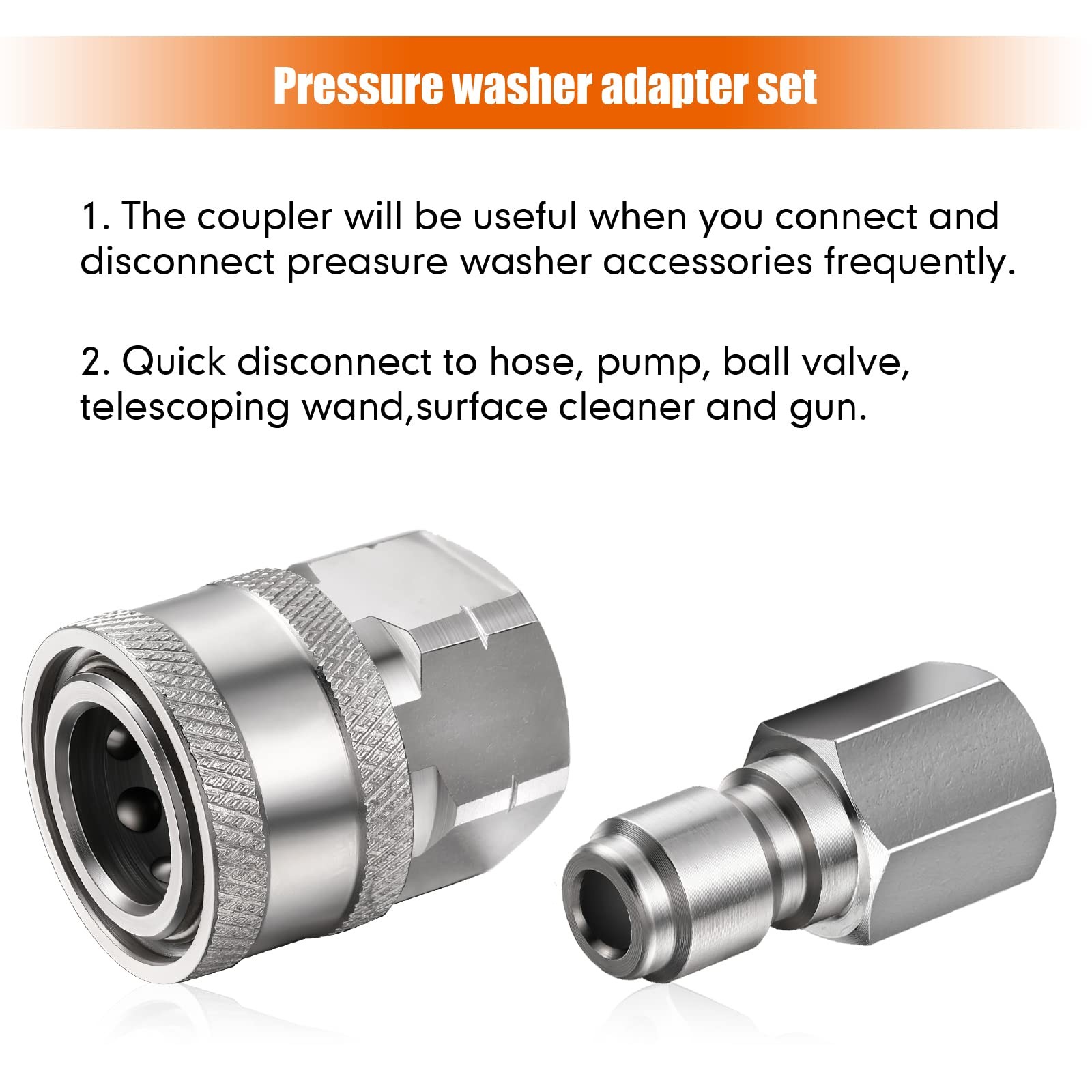 4 PCS NPT 1/4 Inch Pressure Washer Coupler Quick Connect Plug Male Female
