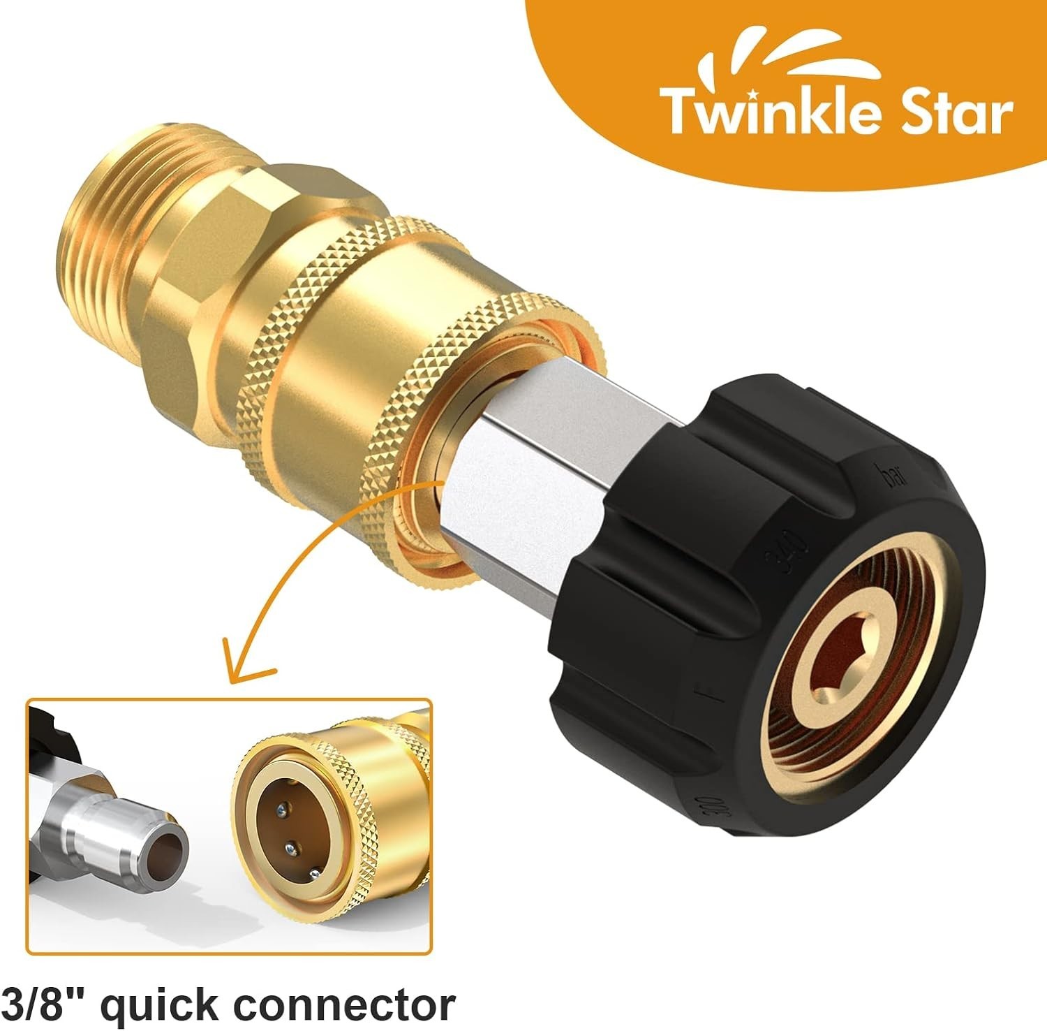 M22 14mm to 3/8″ Brass Quick Connectors – 2-Piece Pressure Washer Fittings