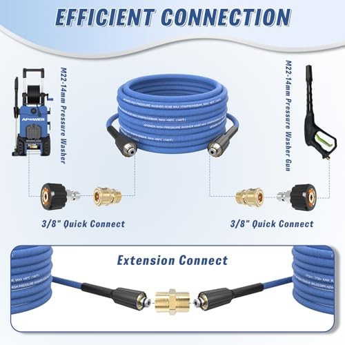 Super Flexible Pressure Washer Hose 50FT x 1/4″, 3700 PSI Kink Blue Rubber
