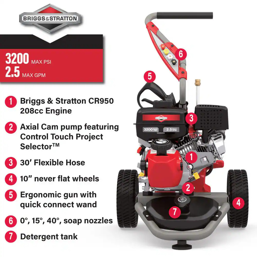 3200 MAX PSI 2.5 MAX GPM Gas Pressure Washer with Control Touch Project Selector