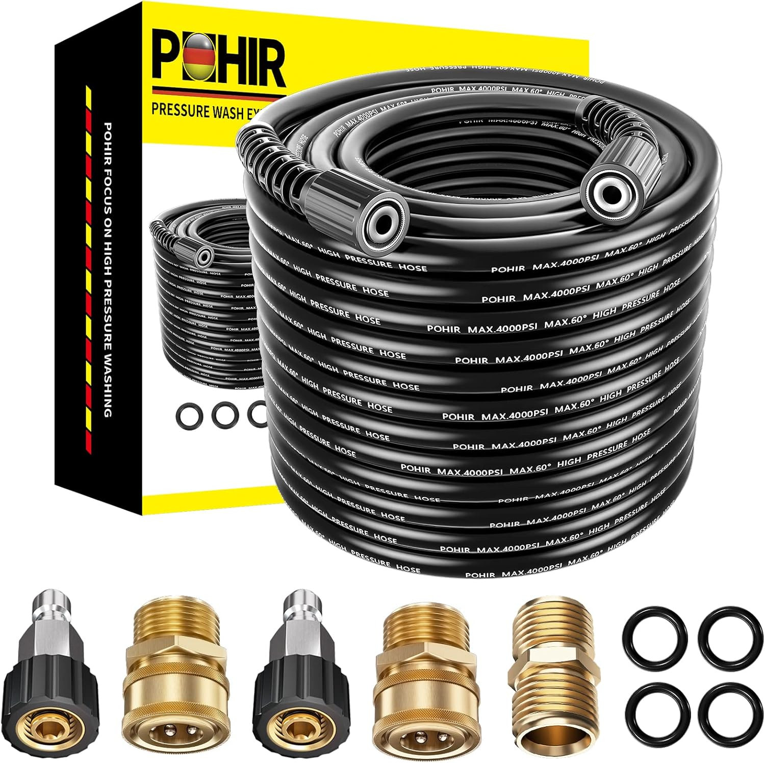 100Ft Pressue Washer Hose 4000 PSI, High Power Washing Hose, Replacement Hose wi