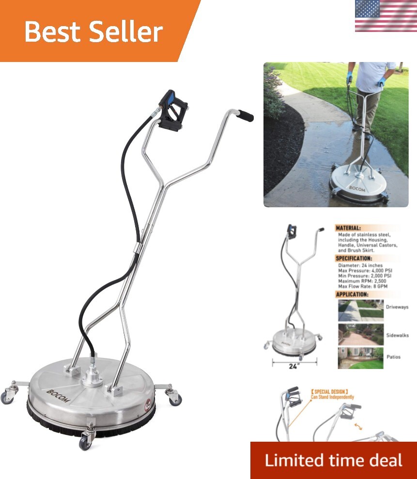 BOCOM 24-Inch Stainless Steel Pressure Washer Surface Cleaner – 4000 PSI Power