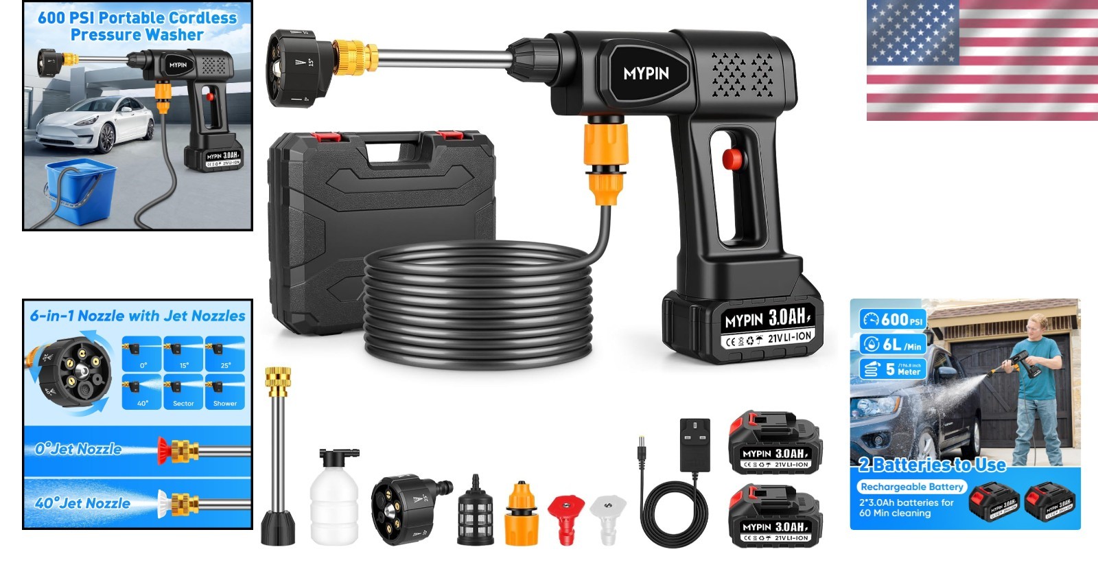 Cordless Pressure Washer Kit – 21V 2×3.0Ah Batteries