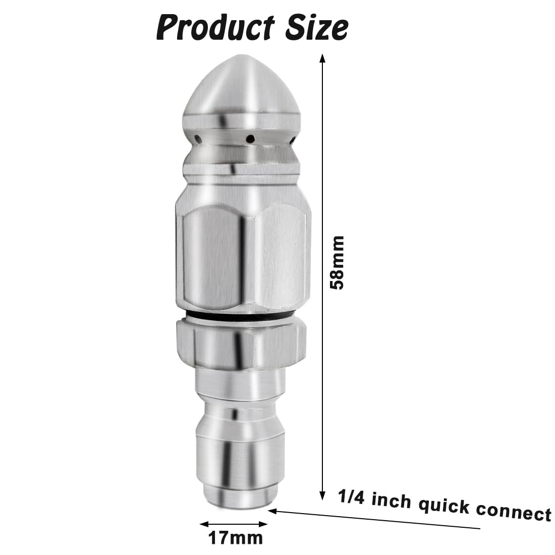 1 Set Stainless Steel Pressure Washer Sewer Jetter Nozzle, 1/4″ Compact, Mini