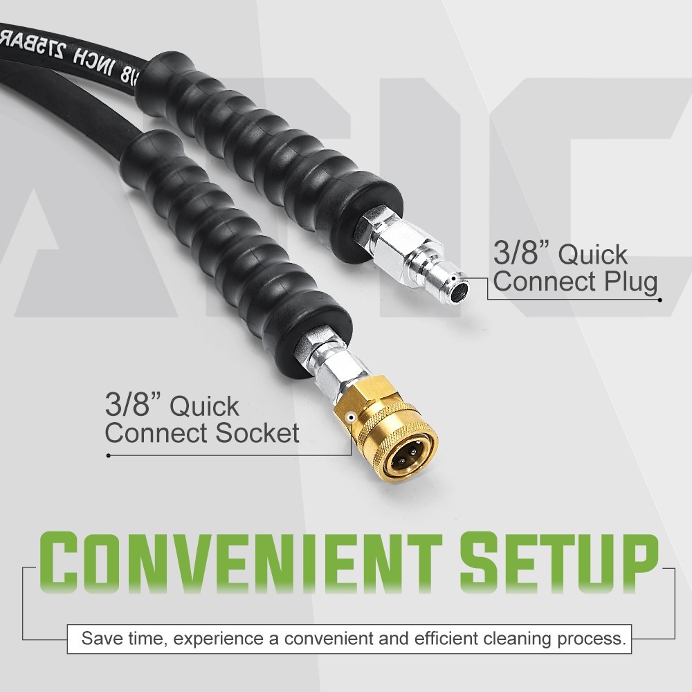 YAMATIC 4000PSI Flexible Pressure Washer Hose Kink Resistant 3/8″ Quick Connect