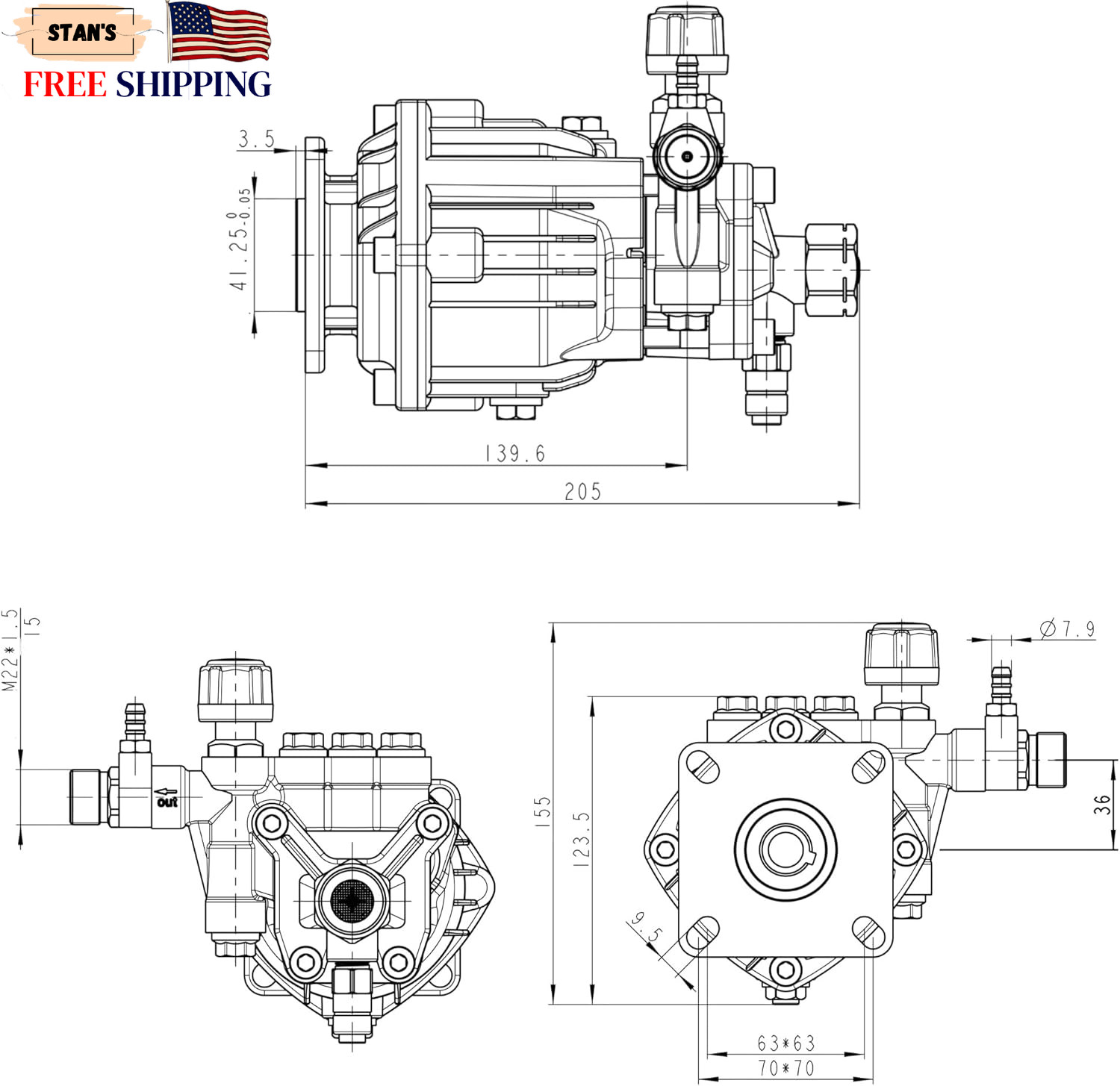 Canpump CH 2830 G: 2800 psi @ 3 US gpm Pressure Washer Replacement Pump 3/4 NEW