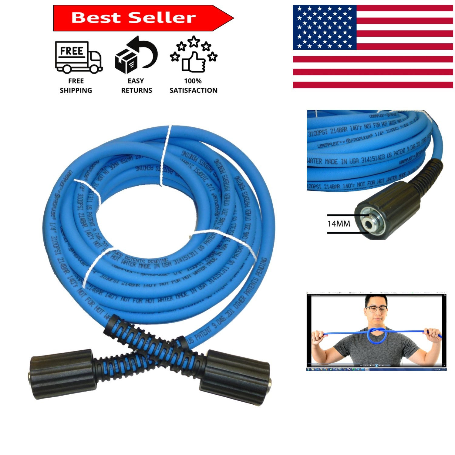 High Pressure 25ft UBERFLEX Hose, Kink Resistant 3100 PSI, Quality