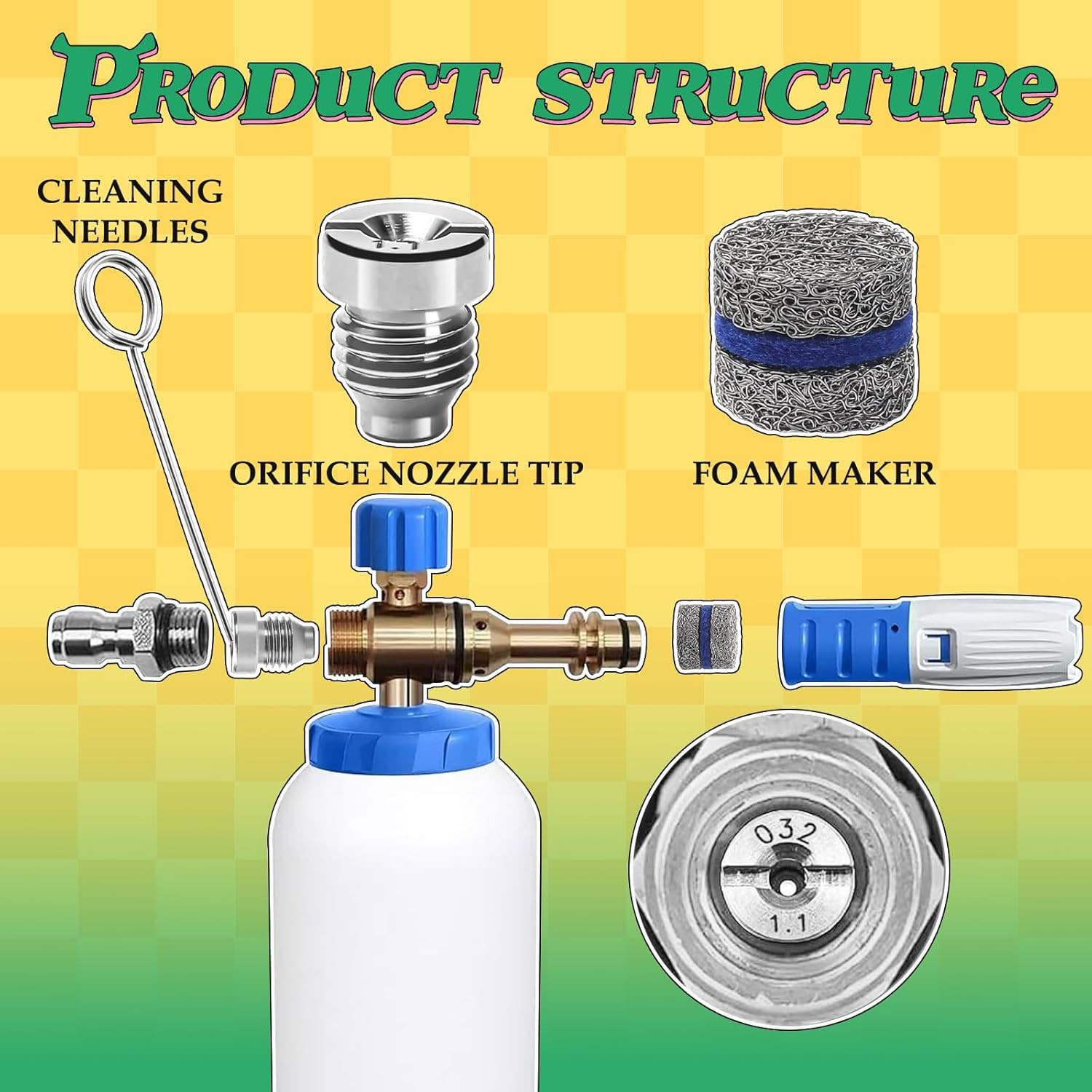1.1 Mm Orifice Foam Cannon Nozzle and Foam Maker Meshes Kit for Foam Cannon Repl