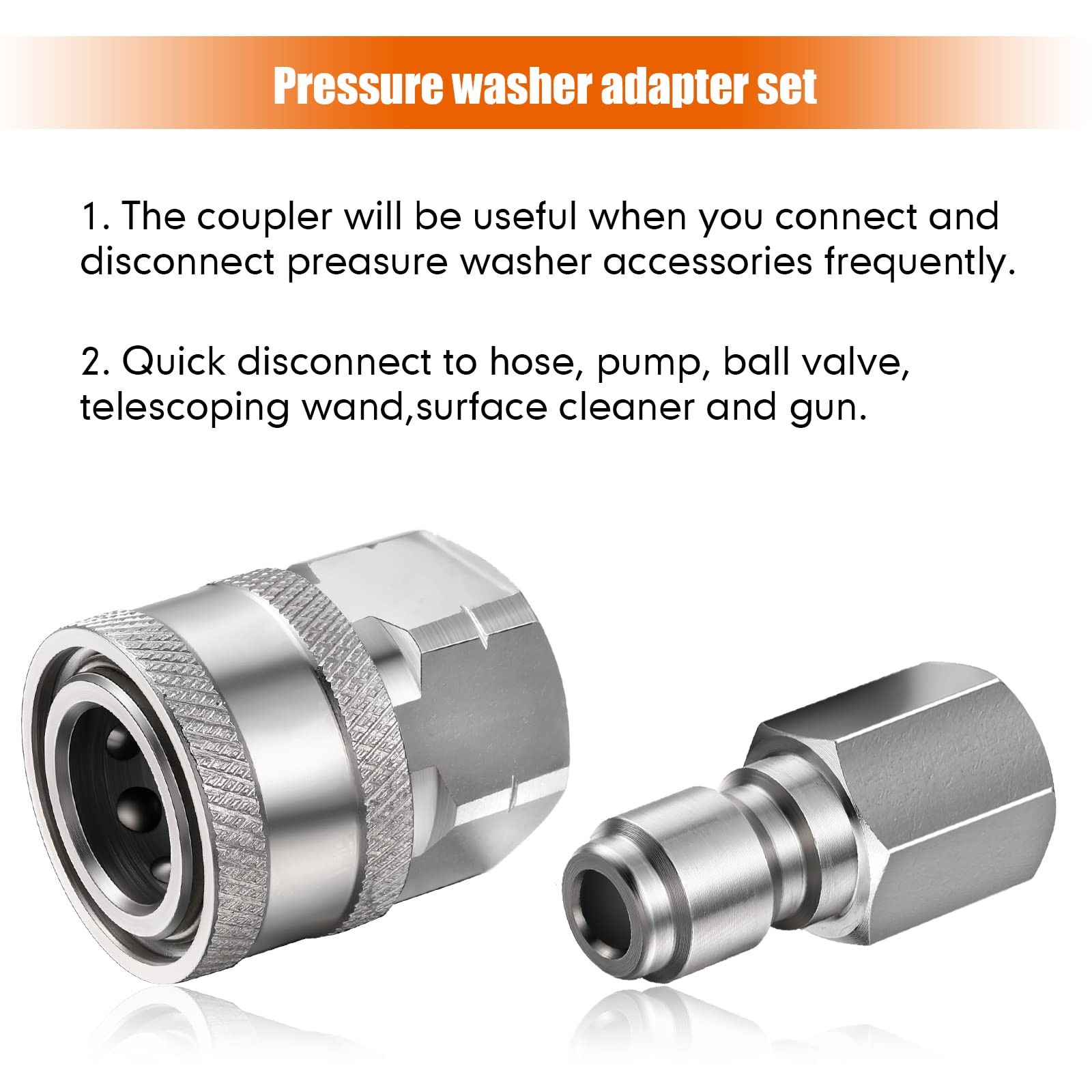 NPT 1/4 Inch Pressure Washer Coupler Quick Connect Plug Male Female 2 Sets