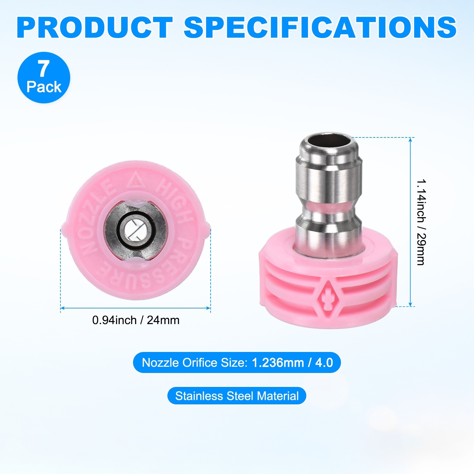 7-Pack 1/4″ Quick Connect, Orifice 4.0 Pressure Washer Tips [Pink]