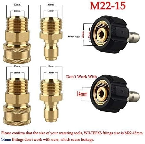 Pressure Washer Adapter Set,M22-15mm Male Thread Fitting, 3/8″ Quick Connect kit